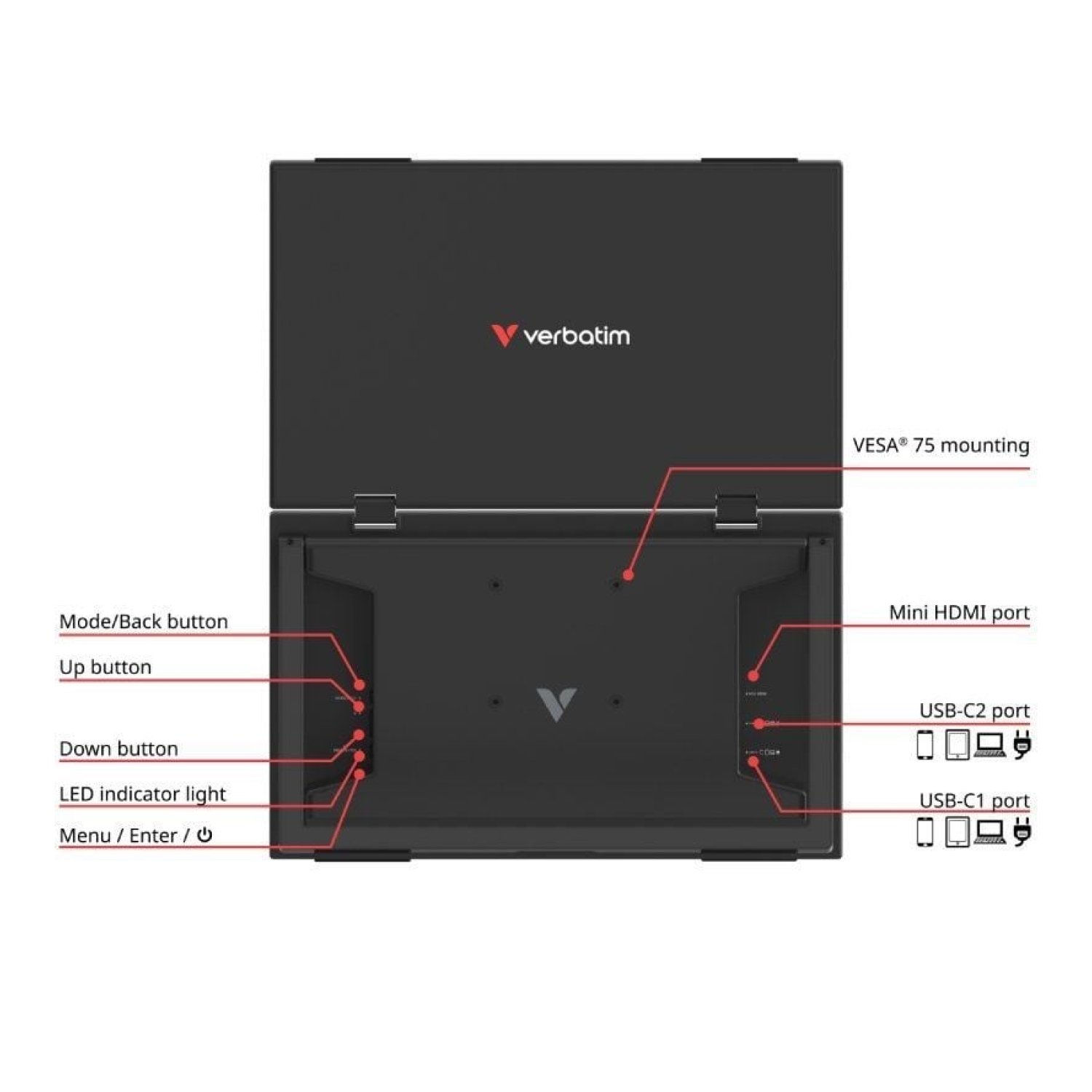 Monitor Portátil Táctil Verbatim Duo Essentials 15.6" + 15.6"/ Full HD/ Multimedia/ Negro