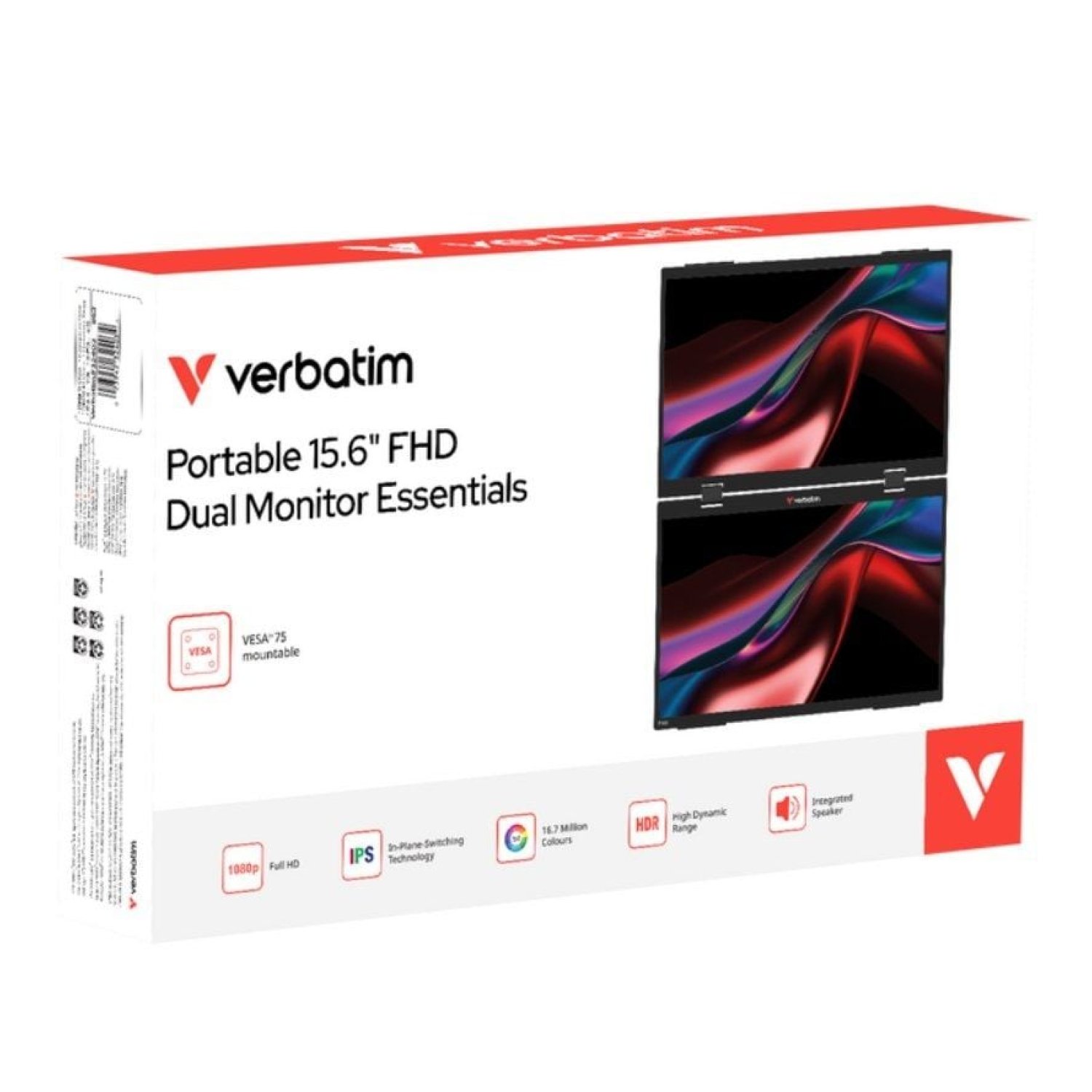 Monitor Portátil Táctil Verbatim Duo Essentials 15.6" + 15.6"/ Full HD/ Multimedia/ Negro