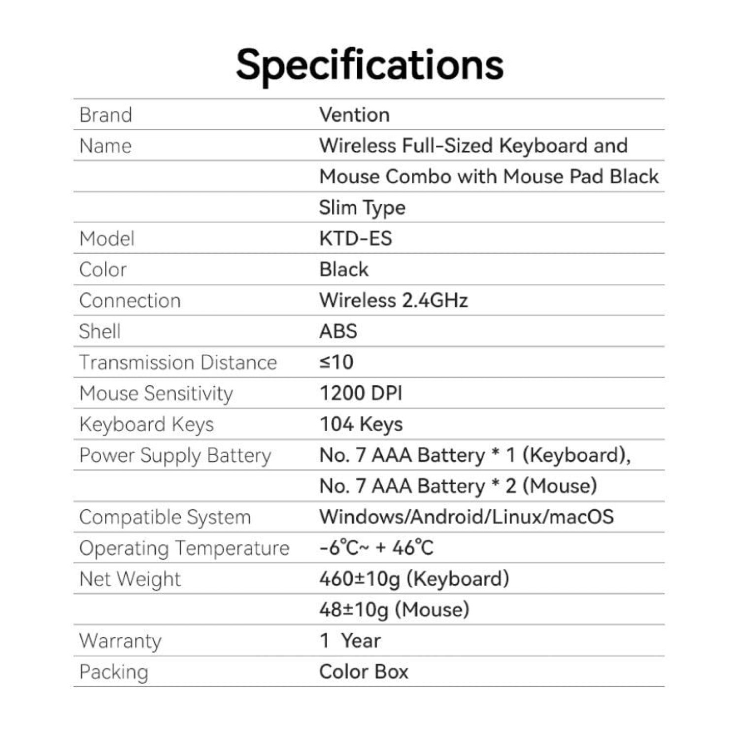 Vention · Combo Teclado y Ratón Inalámbricos · KTDB0-ES