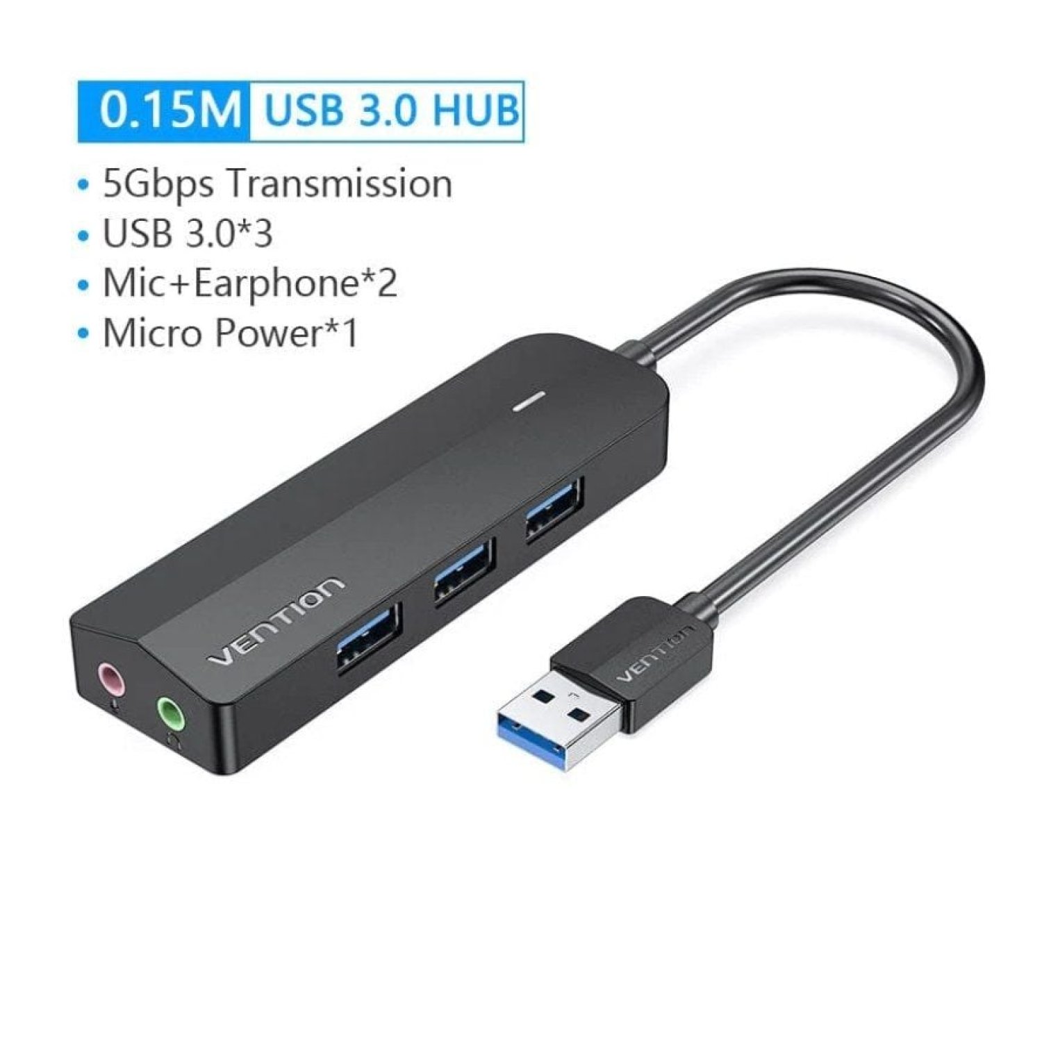 Vention Hub USB 3.0 · Tarjeta de Sonido · 3xUSB · MicroUSB PD