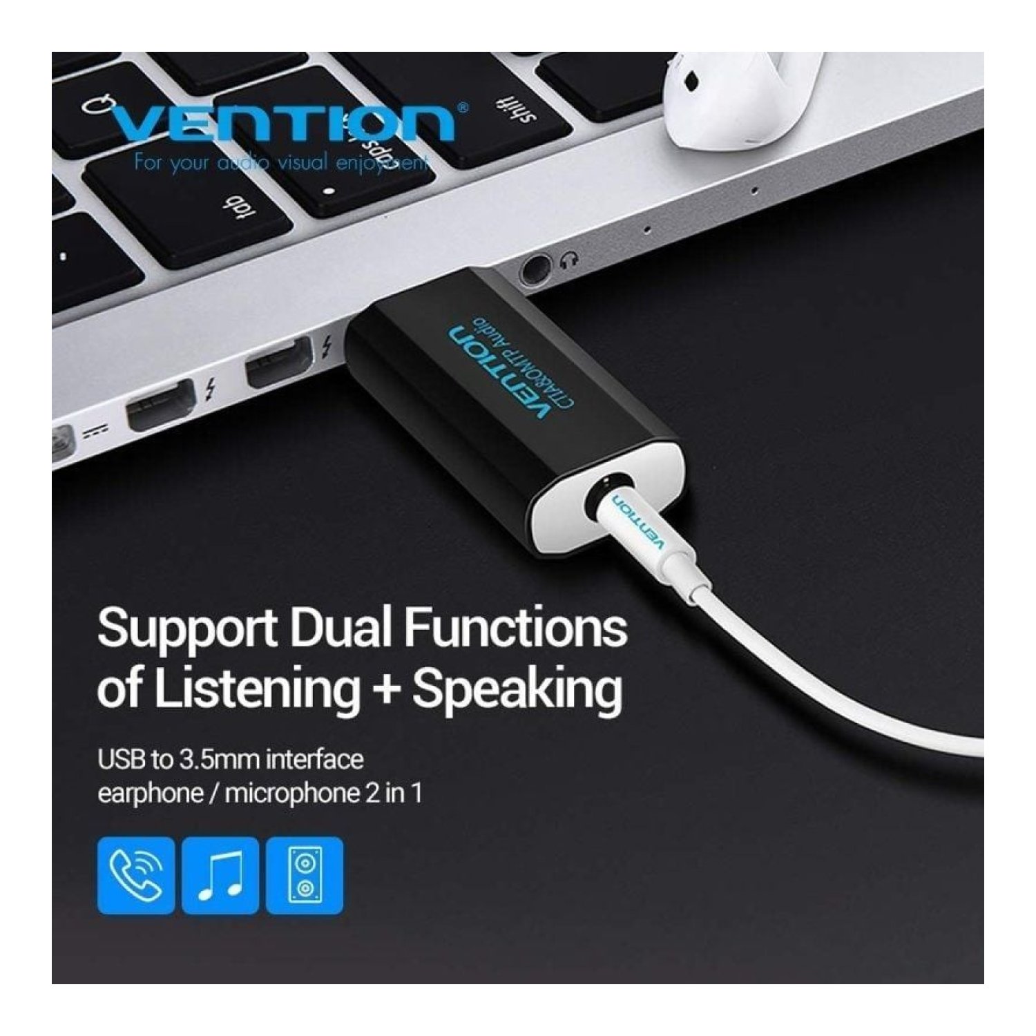 Vention VAB-S15 · Tarjeta Sonido USB · Jack 3.5mm