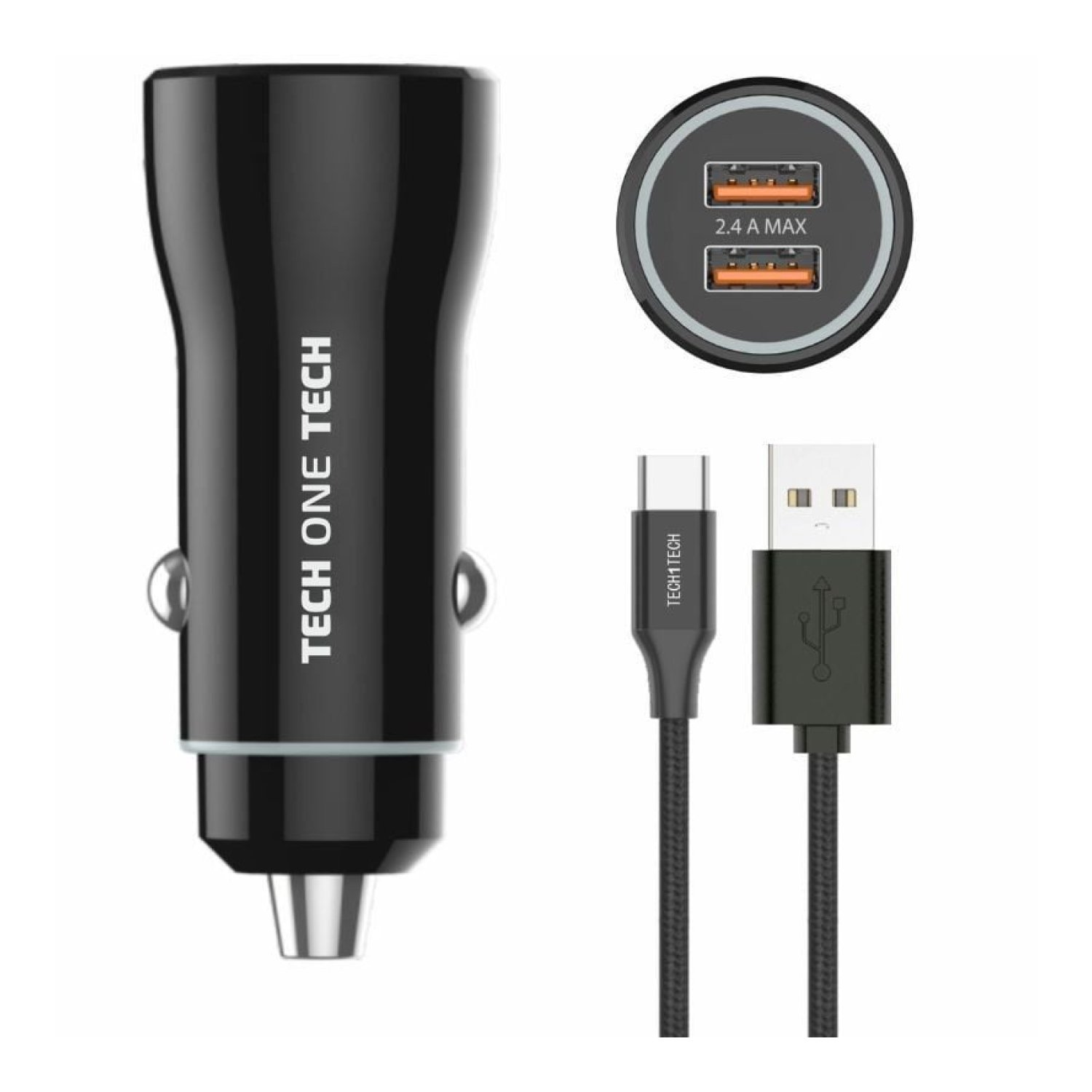 Tech One Tech · Cargador Coche 12W · 2xUSB + USB Tipo-C