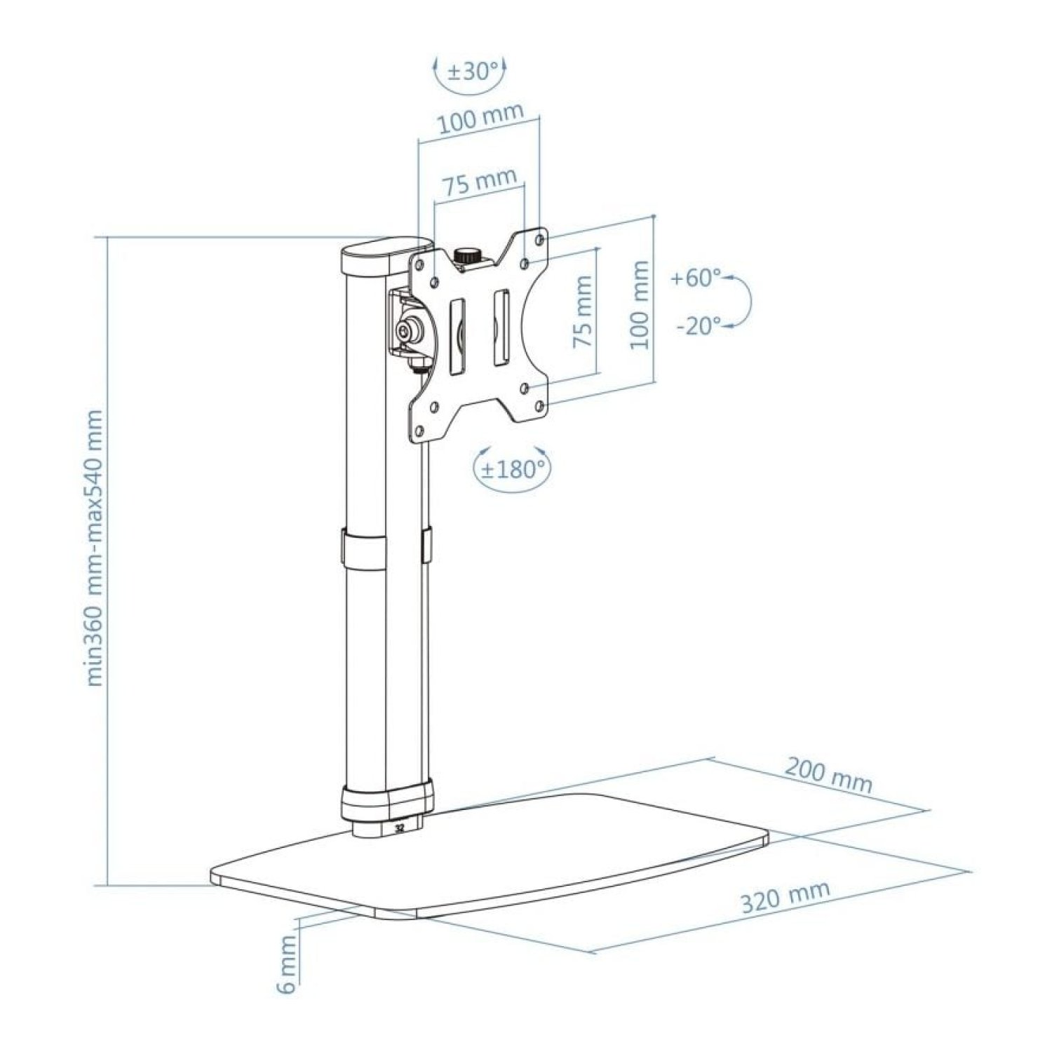 TooQ DB1127TN · Soporte Giratorio para Monitor · hasta 6kg · Inclinable