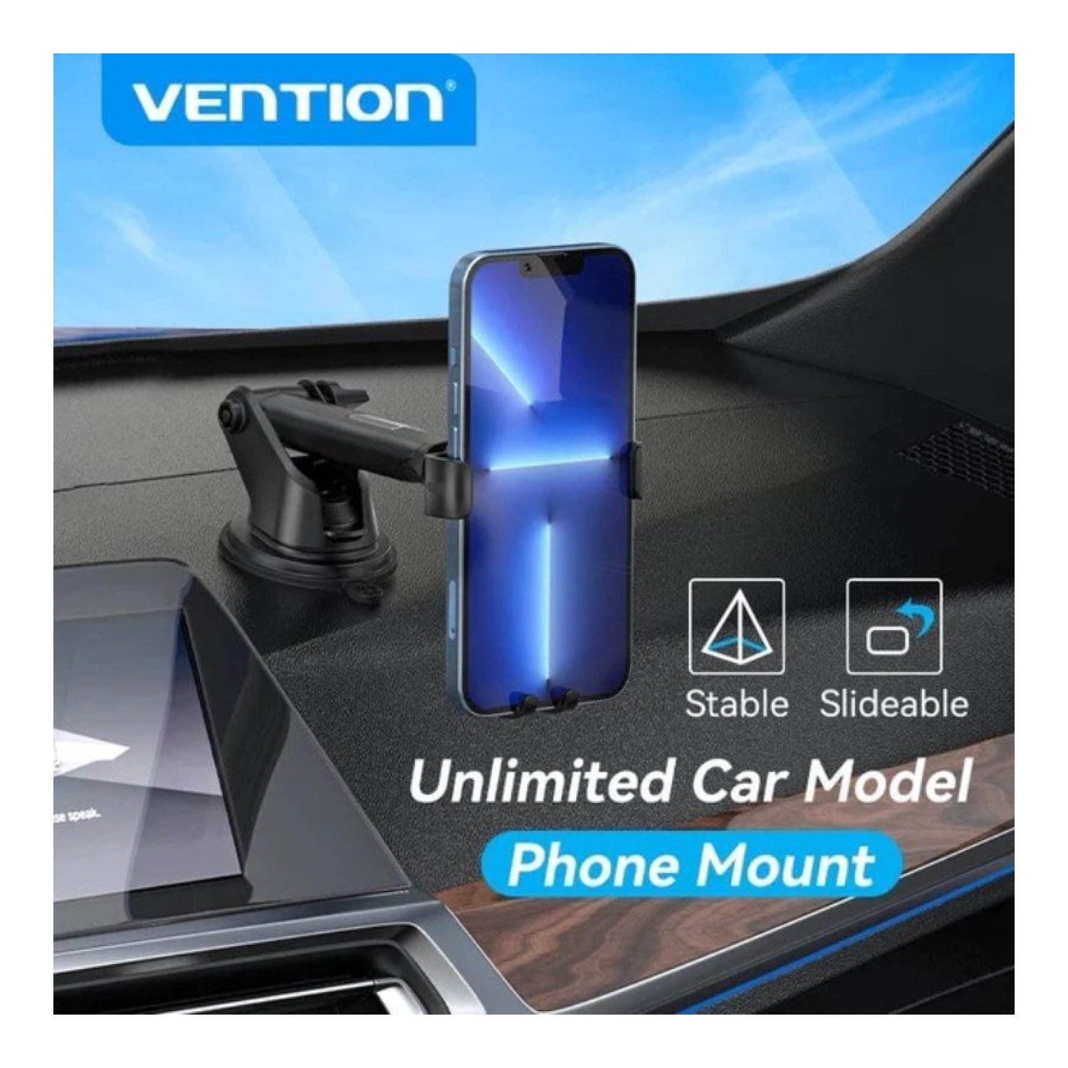 Vention · Soporte Smartphone Coche · Negro · Ventosa Ajustable