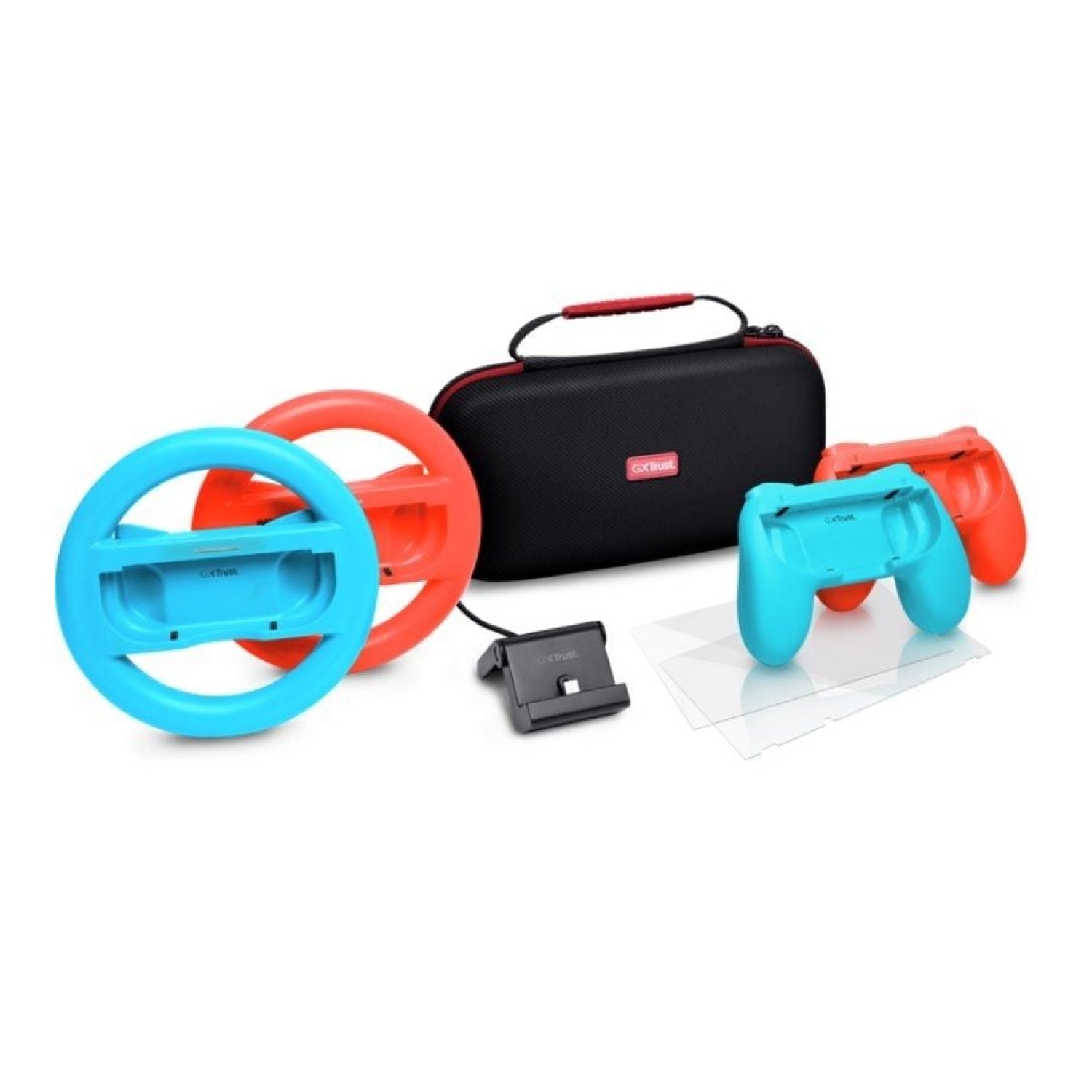 Trust Gaming GXT 1249 · Pack Completo Switch · Estuche + 2 Joy-Con + 2 Volantes + Cristal + Soporte