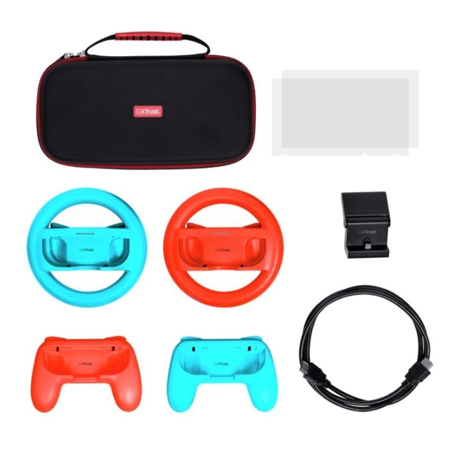 Trust Gaming GXT 1249 · Pack Completo Switch · Estuche + 2 Joy-Con + 2 Volantes + Cristal + Soporte
