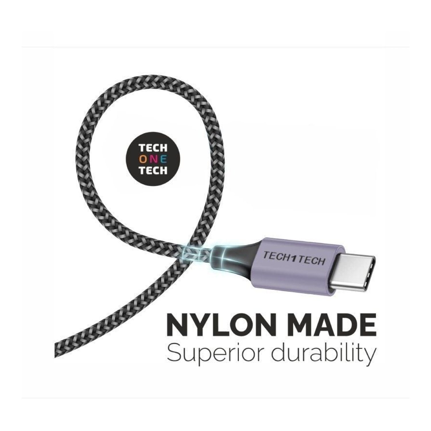 Tech One Tech · Cable USB 2.0 Tipo-C · 2m · Conector Macho-Macho · Gris