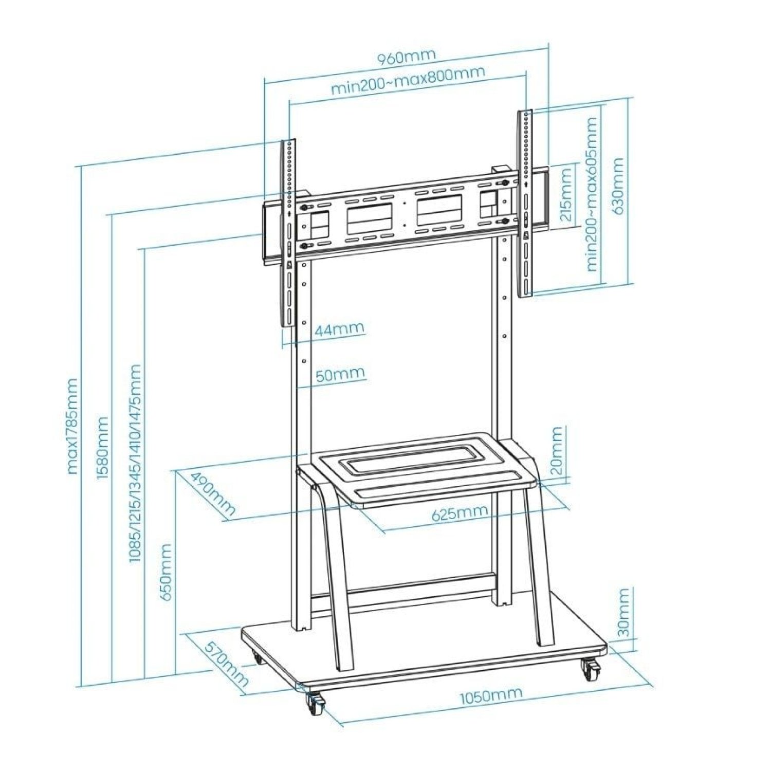 TooQ FS20101M-B · Soporte Suelo TV 37-100" · Ajustable · Ruedas · 150kg