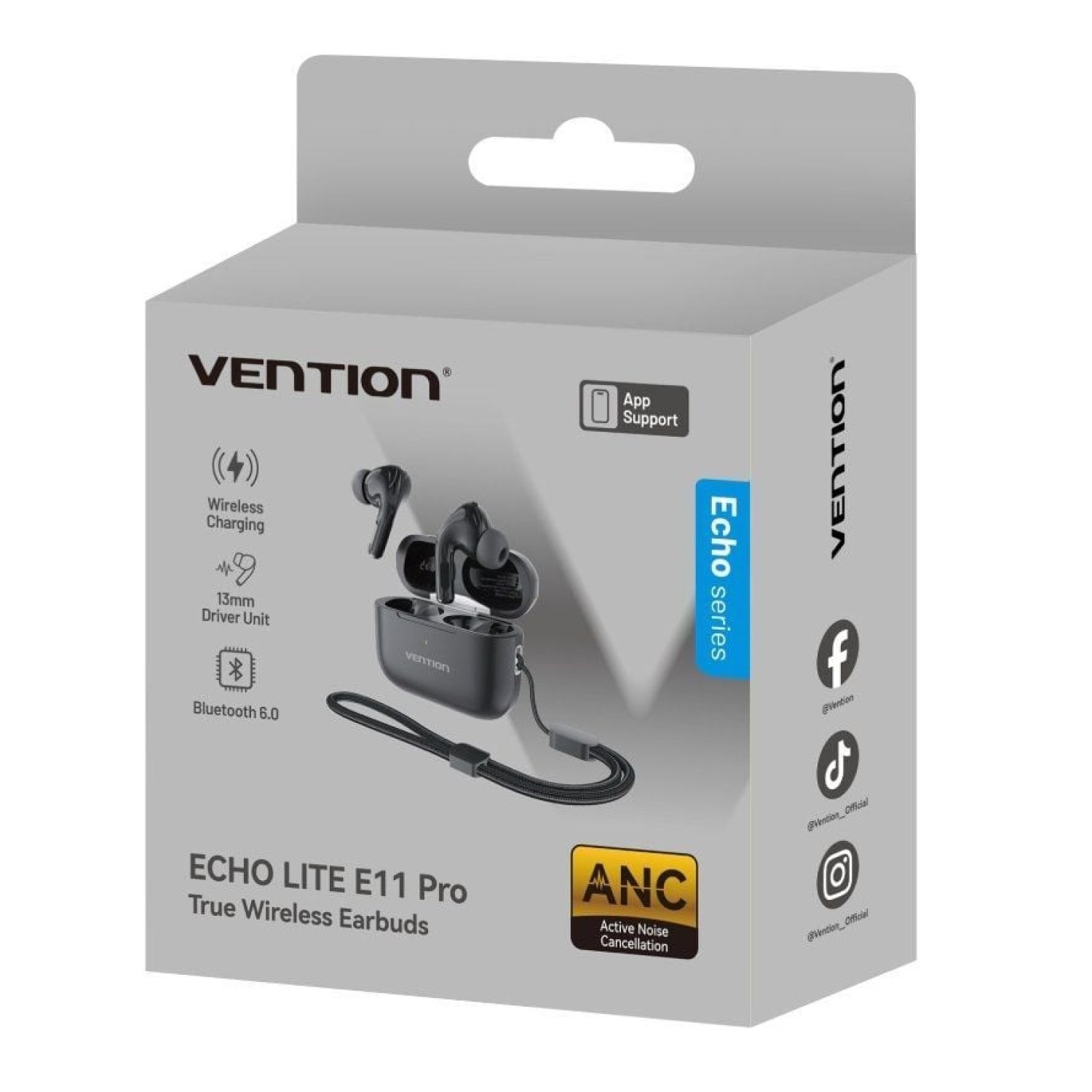 Vention Echo Lite E11 Pro · Auriculares Bluetooth · Estuche de Carga · Negro