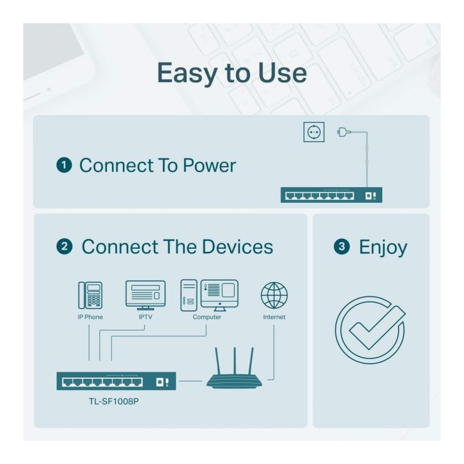 TP-Link SF1008P · Switch 8 Puertos · 10/100 Mbps · PoE