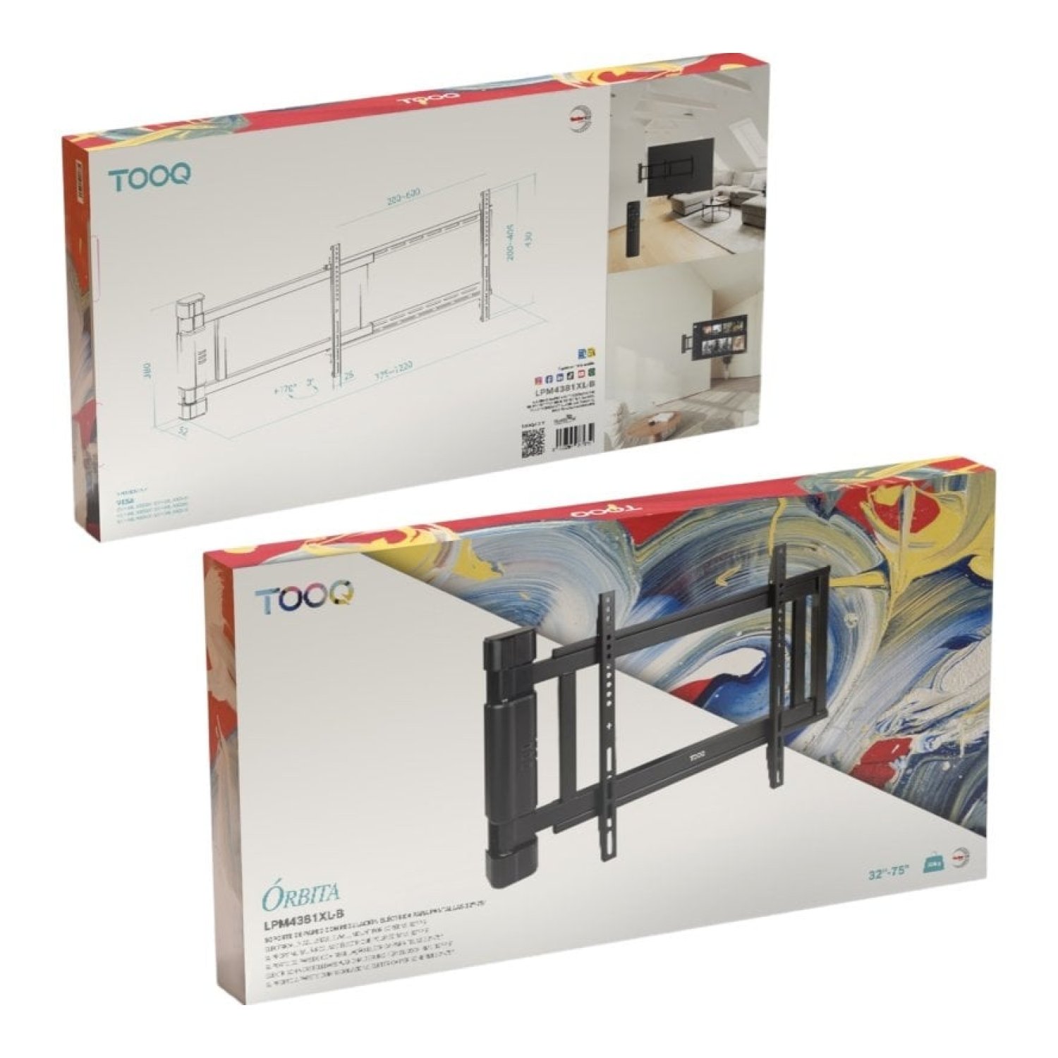 TooQ LPM4381XL-B · Soporte Pared Giratorio · 32-75" · hasta 50kg