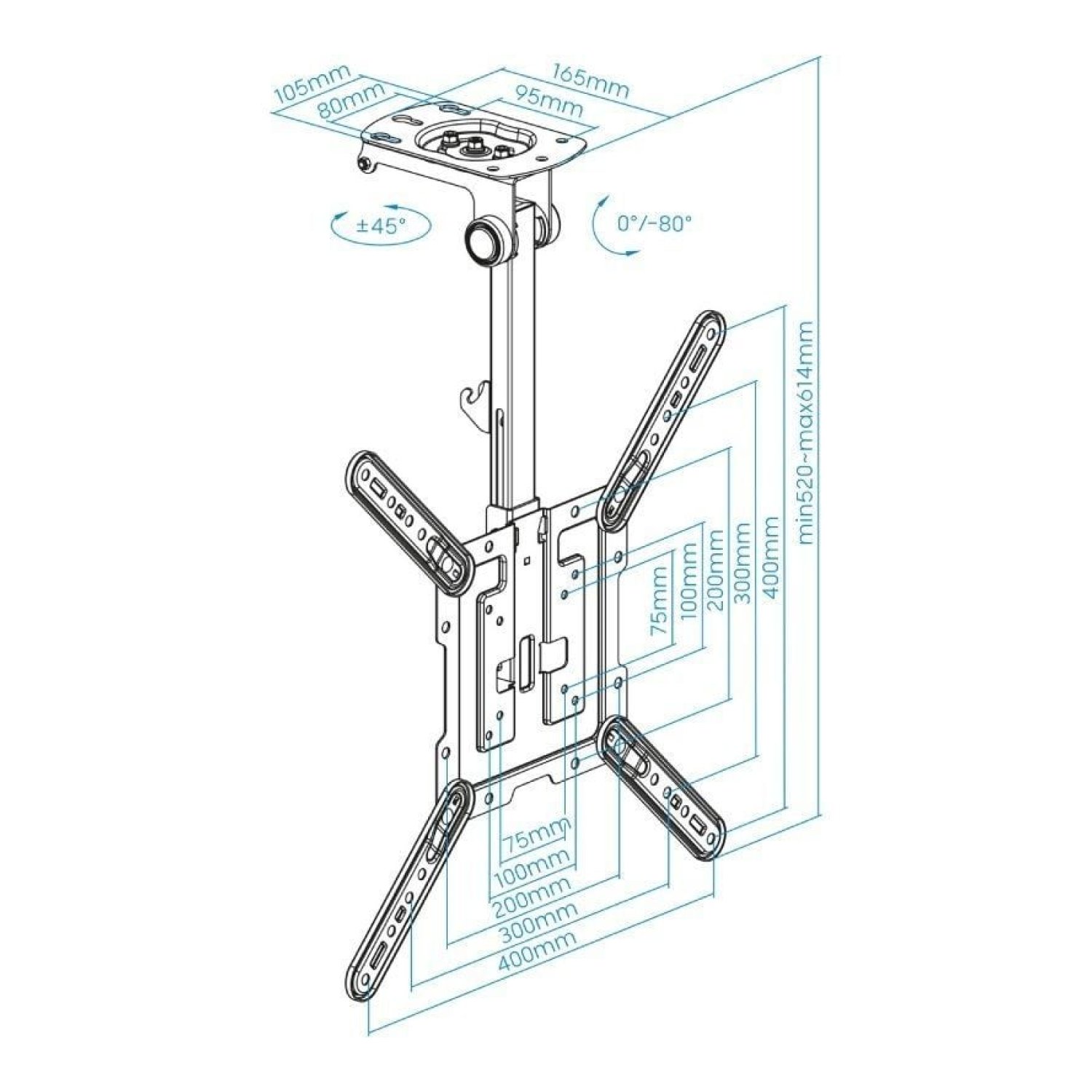 TooQ Soporte de Techo Giratorio · 23-55" · Inclinable · Hasta 20kg