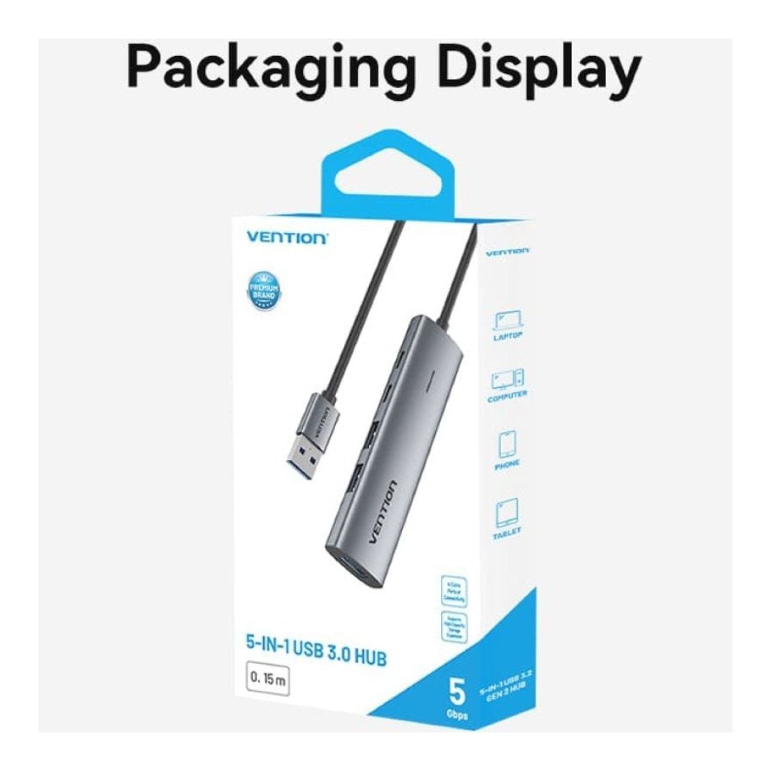 Vention Hub USB 3.0 · 1x USB-C · 3x USB · 1x USB-C PD · Gris