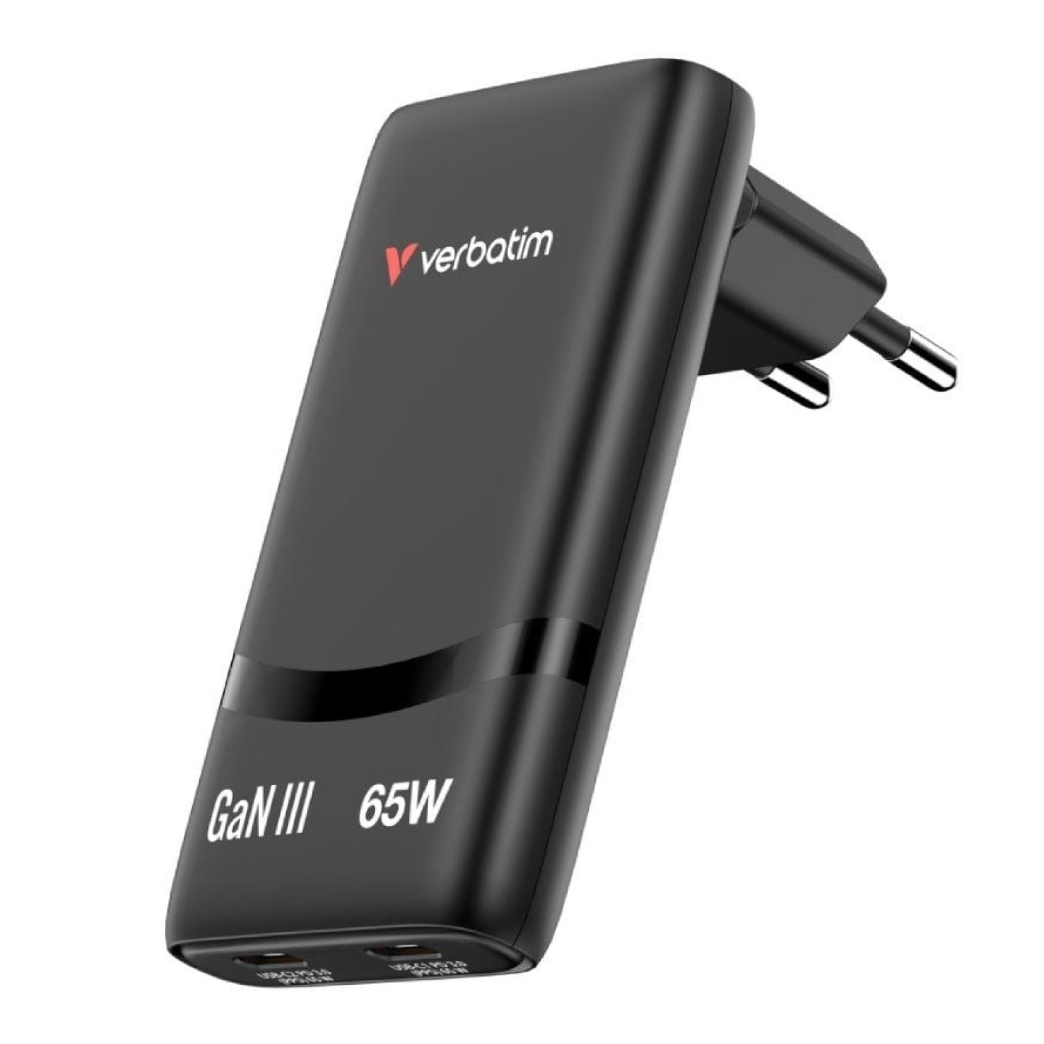 Verbatim Fold 'n' Go · Cargador GaN 65W · 2x USB-C