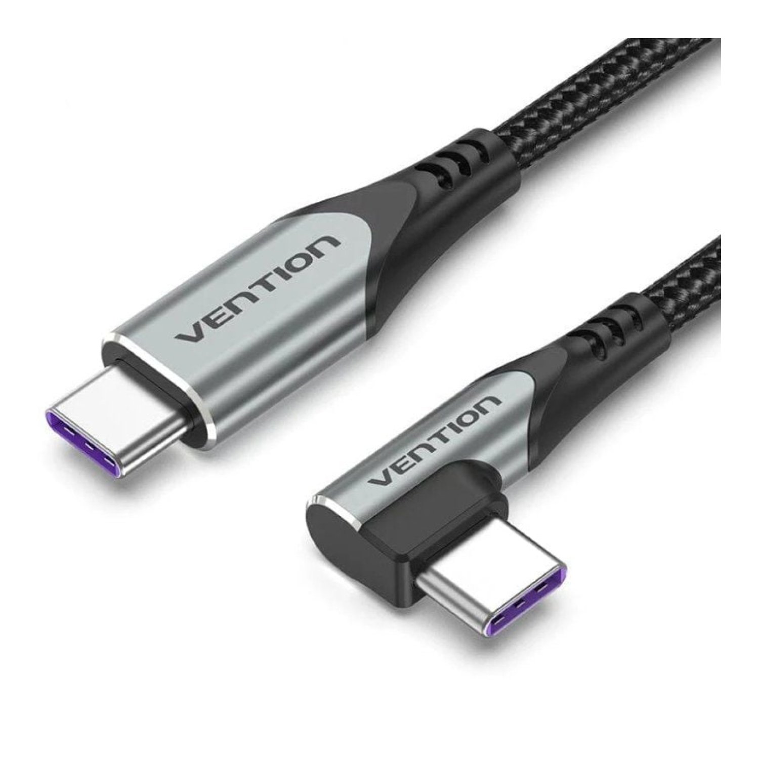 Cable USB 2.0 Tipo-C 90º Vention TAKHF/ USB Tipo-C Macho - USB Tipo-C Macho/ Hasta 100W/ 480Mbps/ 1m/ Gris