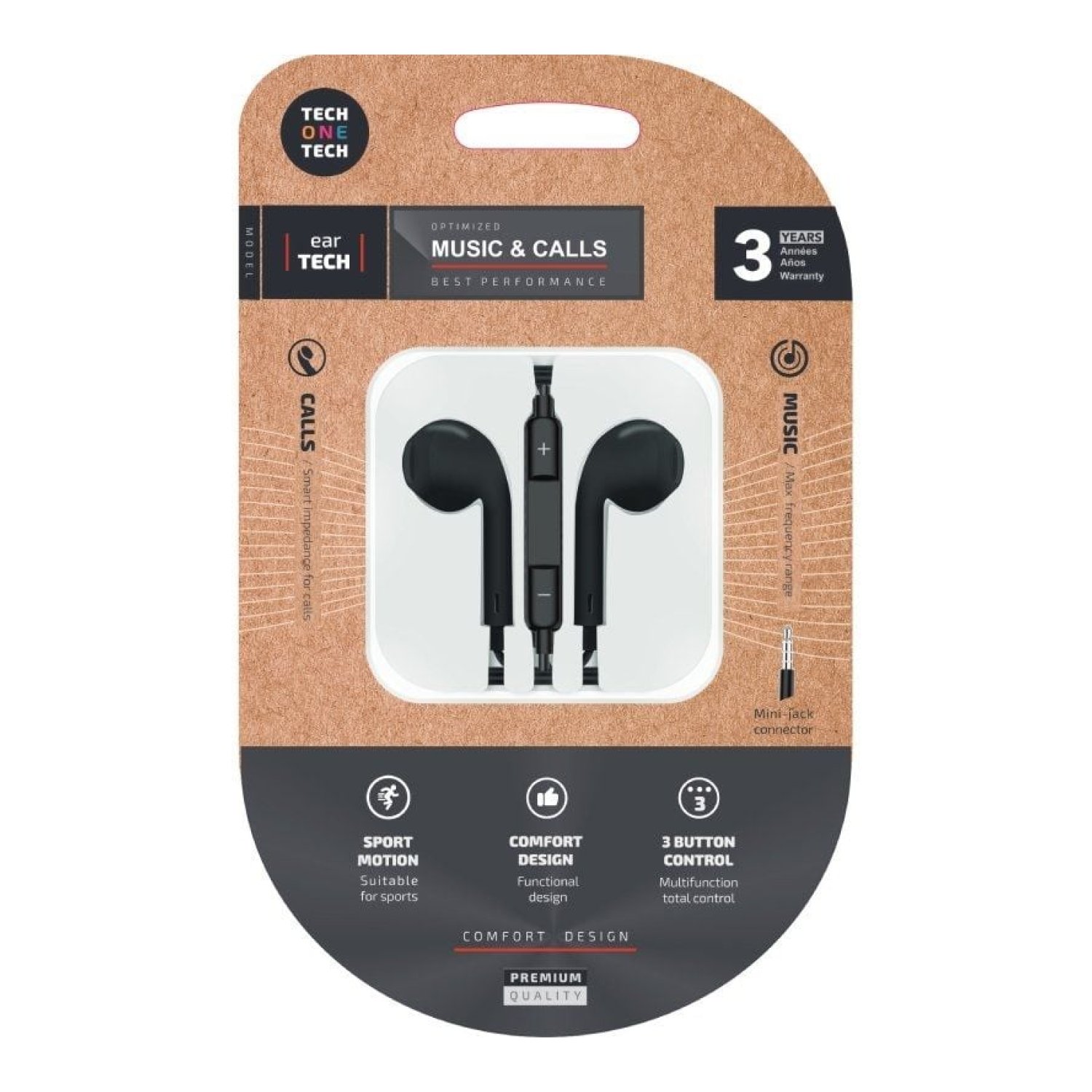 Tech One Tech earTECH · Auriculares Intrauditivos · Micrófono · Jack 3,5mm · Negros
