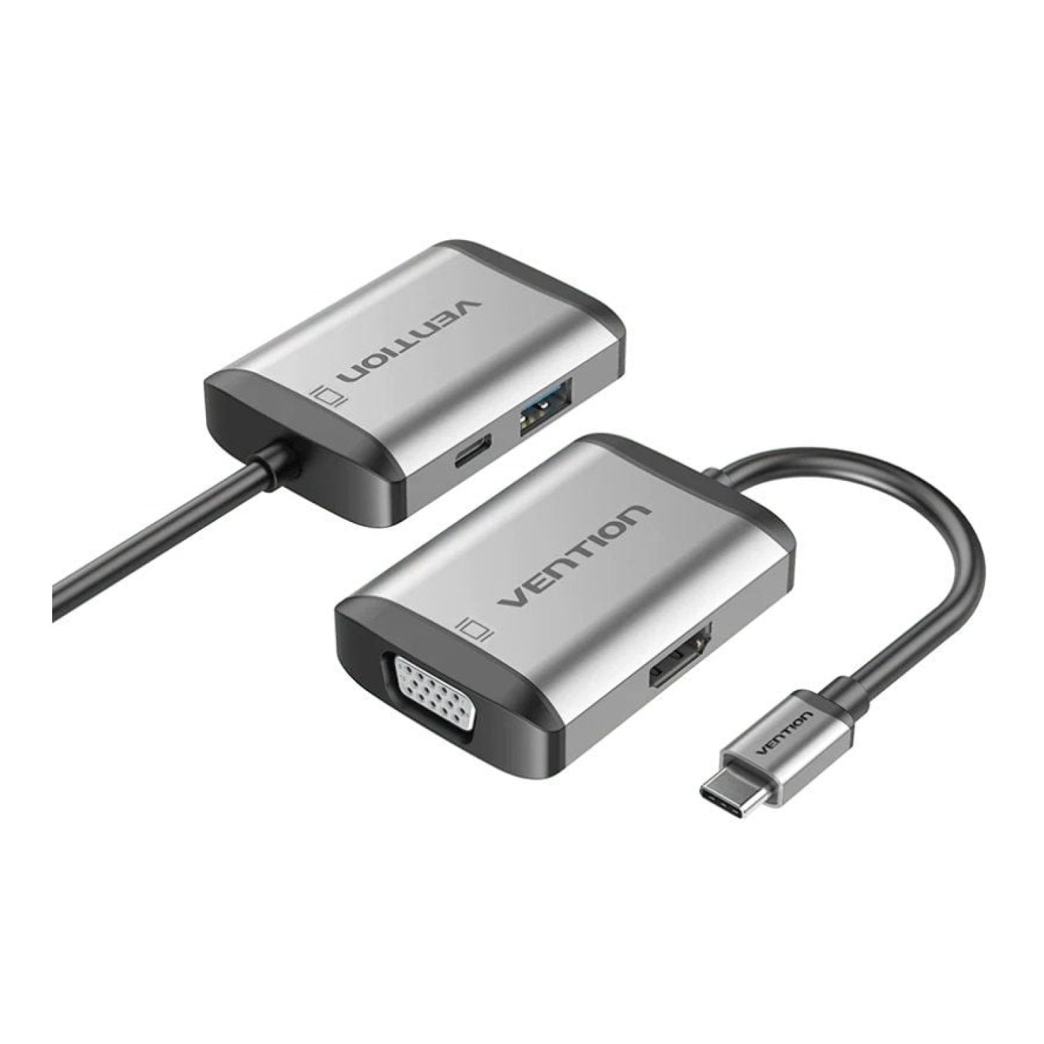 Conversor Vention TFAHB/ 1xUSB/ 1xHDMI/ 1xVGA/ 1xUSB Tipo-C PD/ Gris