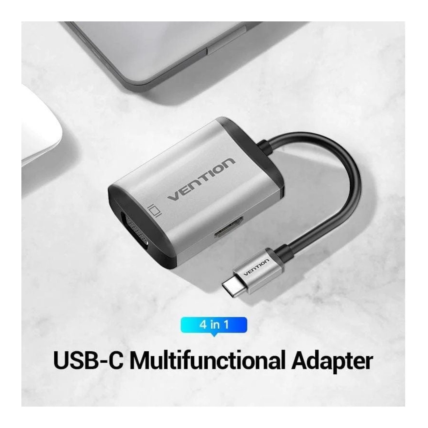 Conversor Vention TFAHB/ 1xUSB/ 1xHDMI/ 1xVGA/ 1xUSB Tipo-C PD/ Gris
