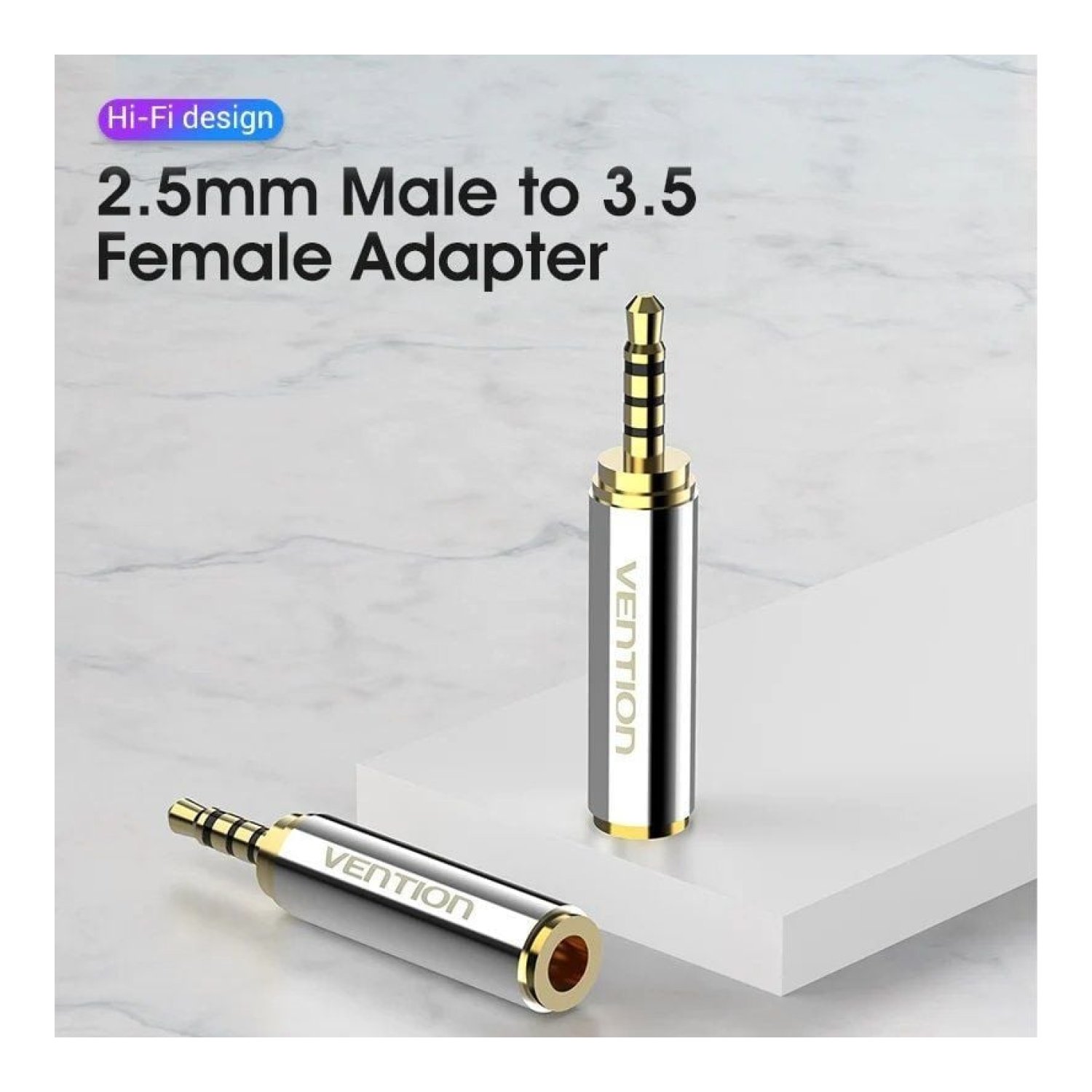 Vention Adaptador Jack · 2.5 Macho a 3.5 Hembra · Plata