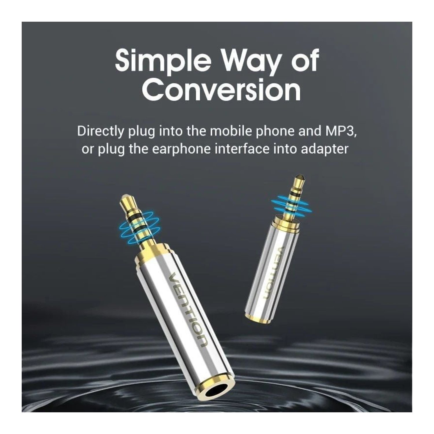 Vention Adaptador Jack · 2.5 Macho a 3.5 Hembra · Plata