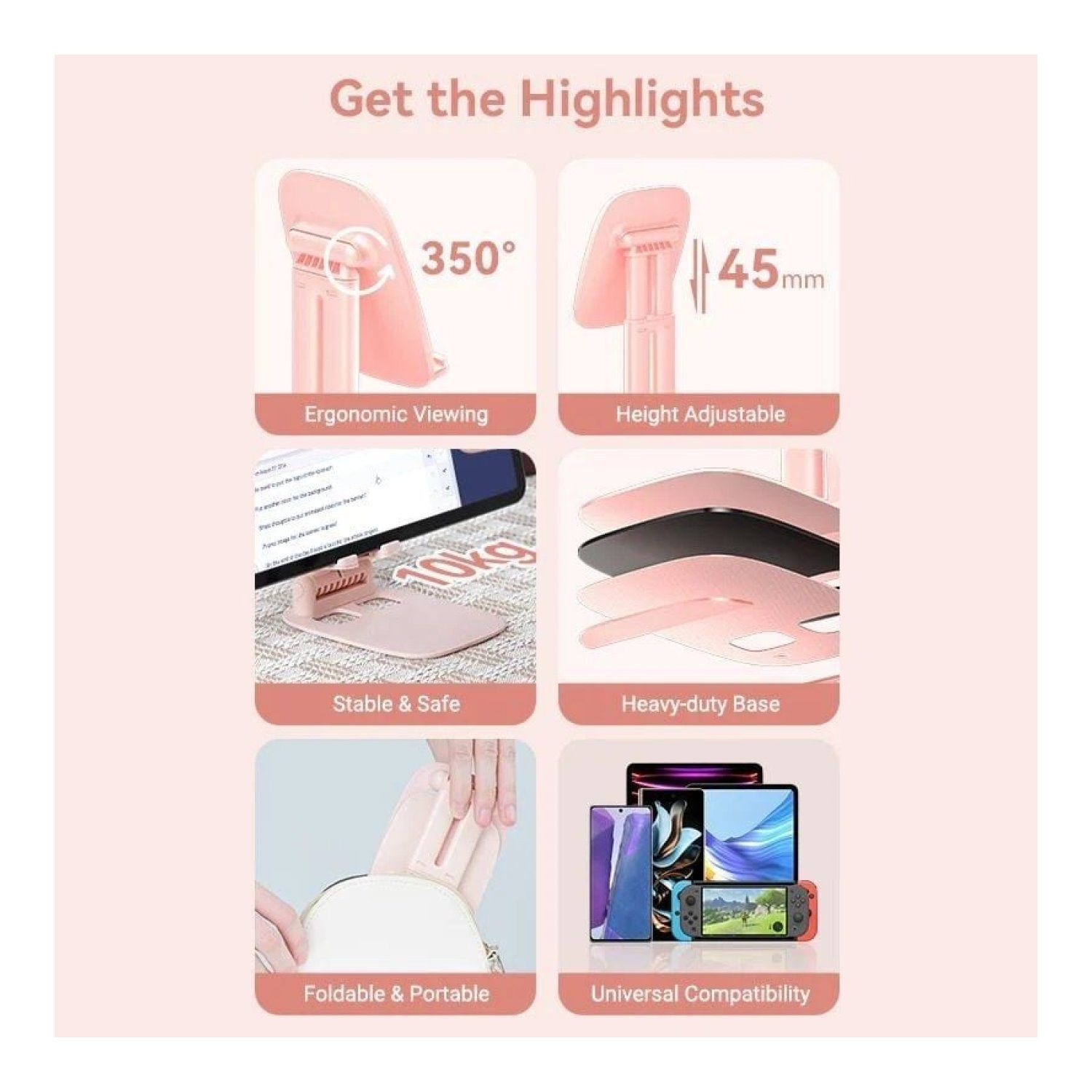 Vention · Soporte Smartphone/Tablet · Rosa · Ajustable