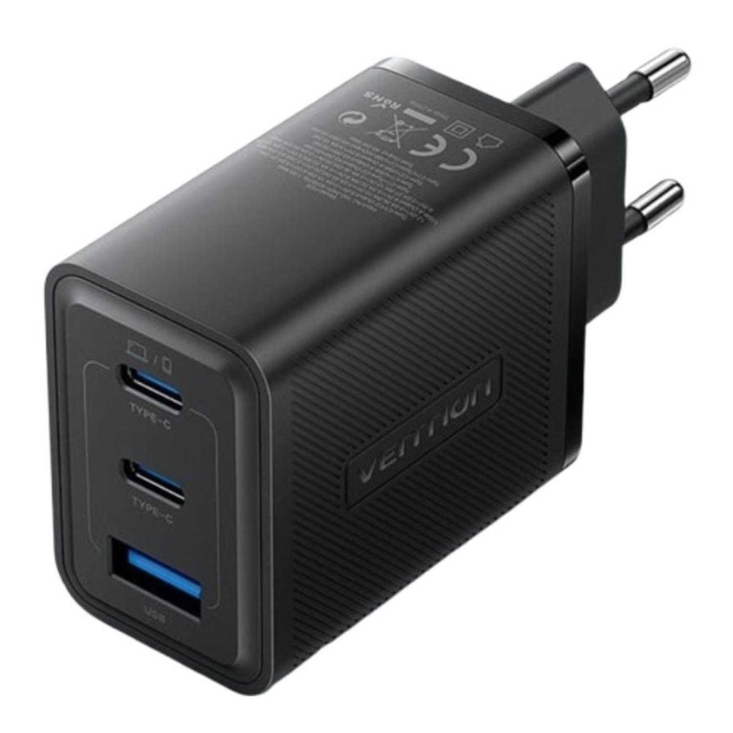 Vention Cargador GaN · 65W · 2x USB-C · 1x USB · Enchufe EU