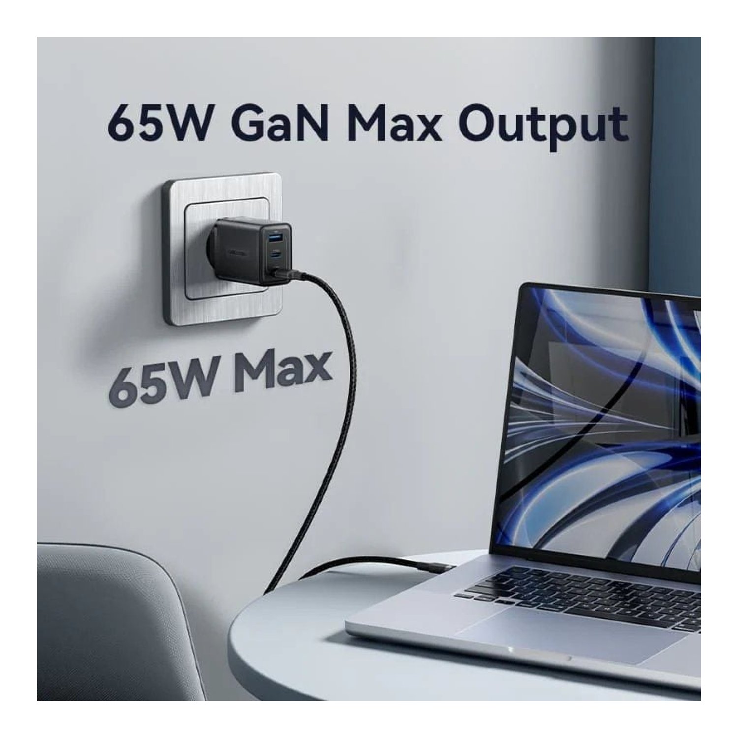 Vention Cargador GaN · 65W · 2x USB-C · 1x USB · Enchufe EU
