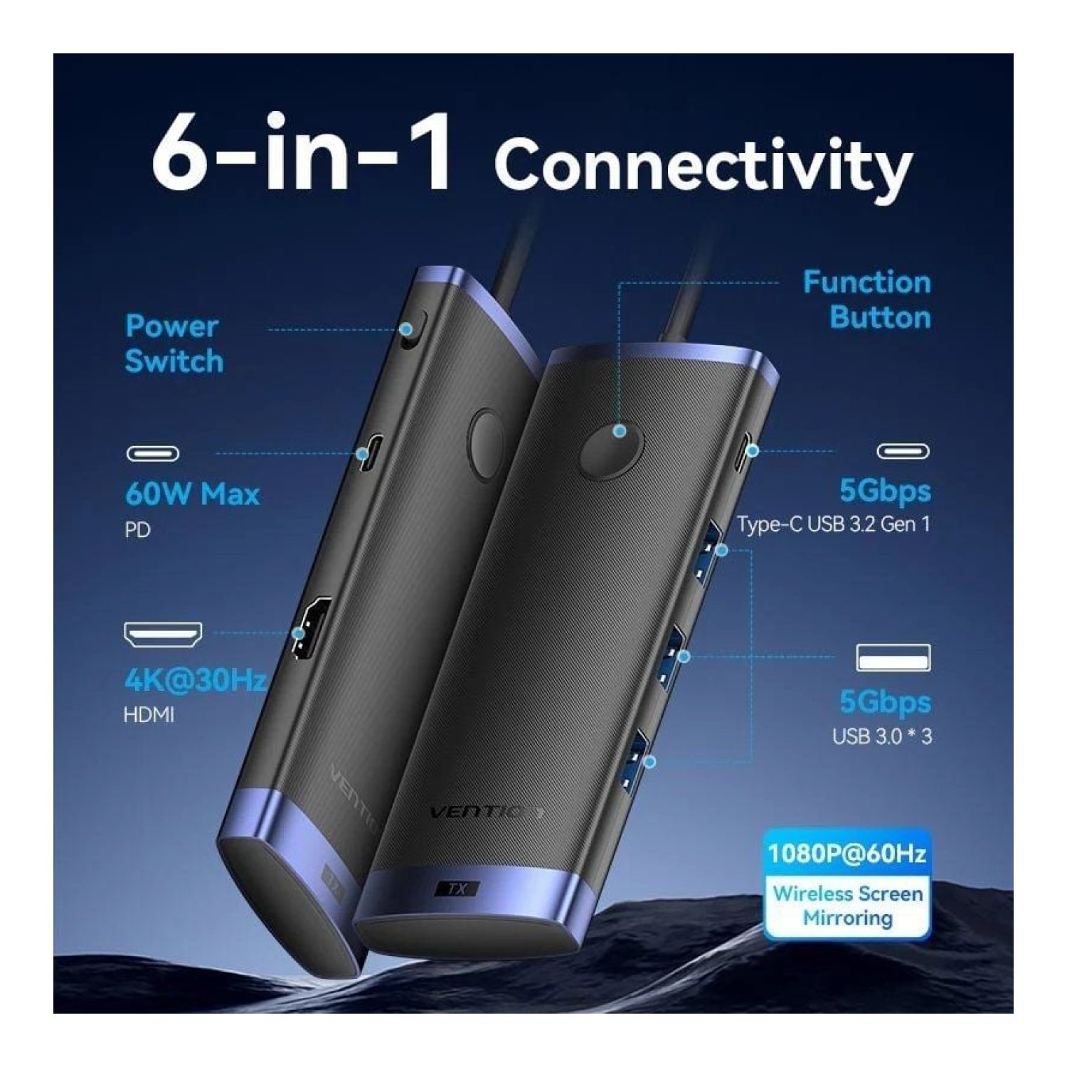 Adaptador/Transmisor de vídeo inalámbrico USB Tipo-C 3.2 - HDMI Vention TPVBB/ 60W