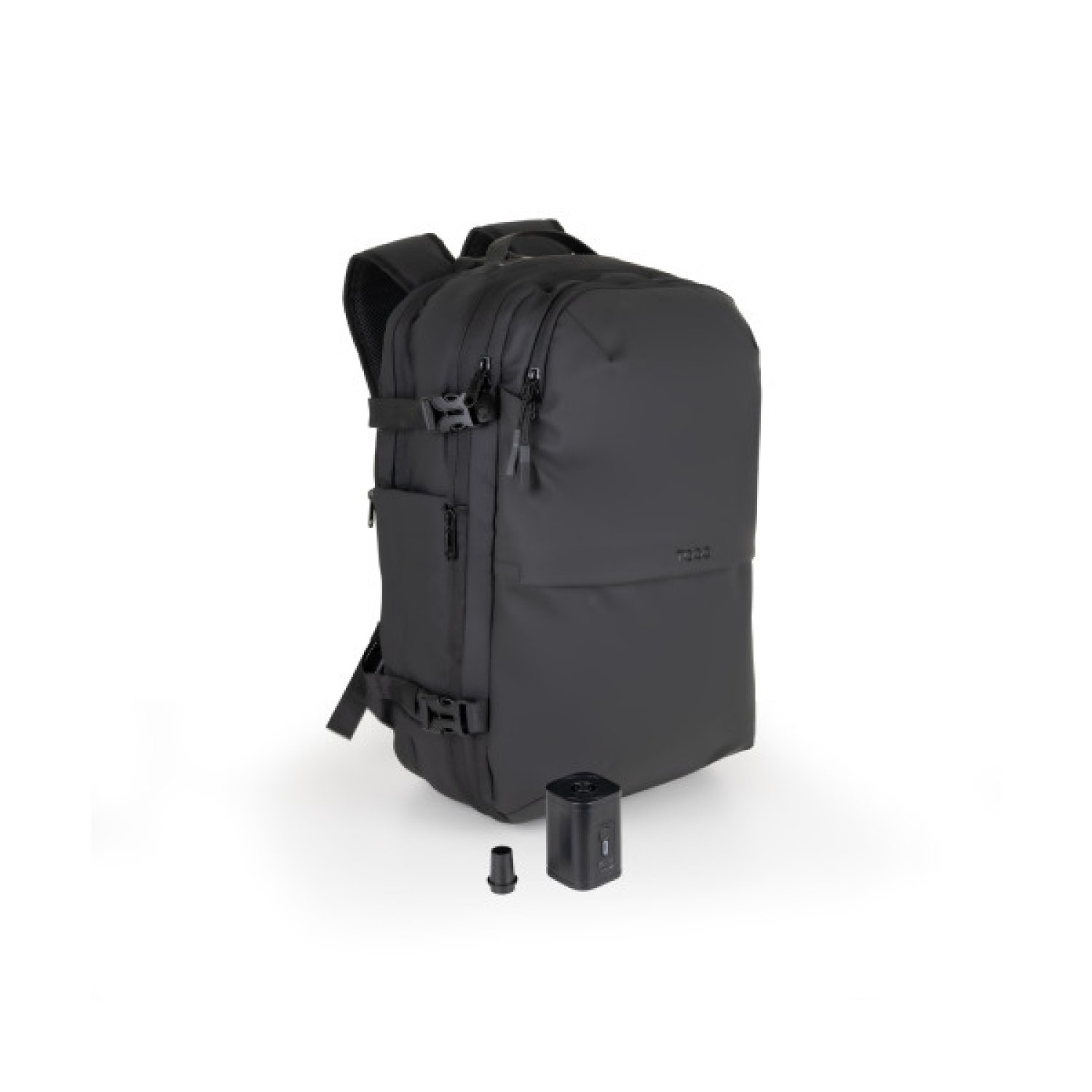 TooQ TQBP-V101 · Mochila 30-55L · Negra · Incluye Bomba de Aire