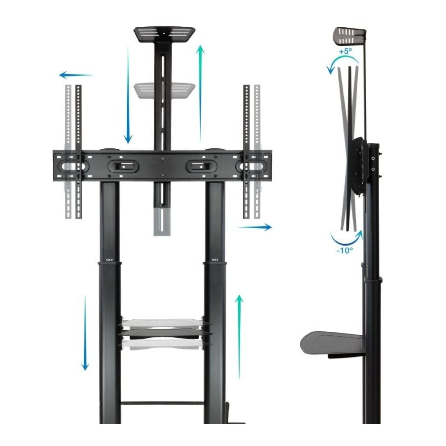 Tooq FS20400HM-B · Soporte Suelo TV · 60-100" · Inclinable · Hasta 100kg · Con Ruedas