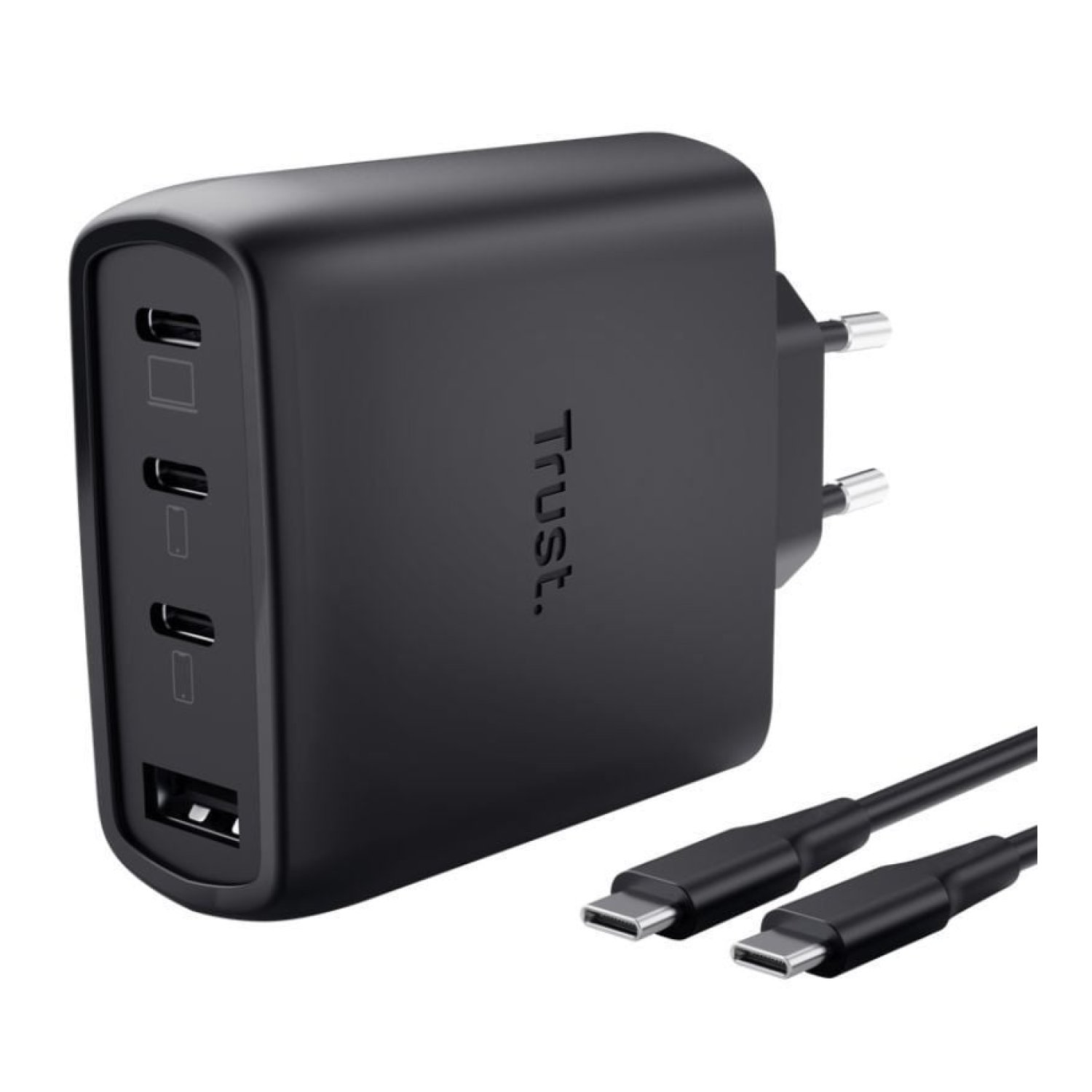 Trust Maxo · Cargador GaN 65W · 3 USB-C + 1 USB · Cable USB-C incluido