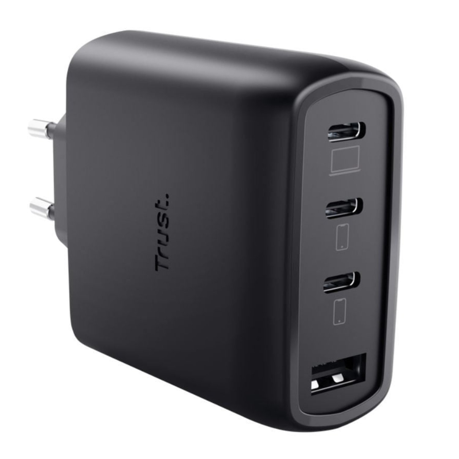 Trust Maxo · Cargador GaN 65W · 3 USB-C + 1 USB · Cable USB-C incluido