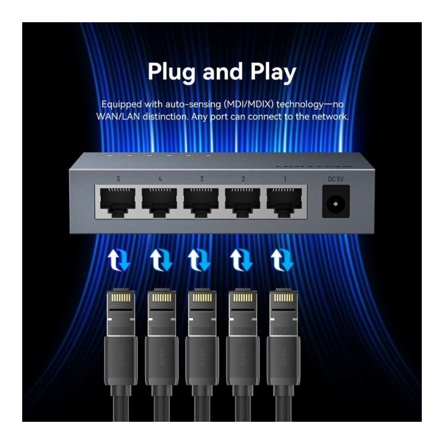 Vention Switch · 5 Puertos RJ-45 · Gigabit 10/100/1000 Mbps