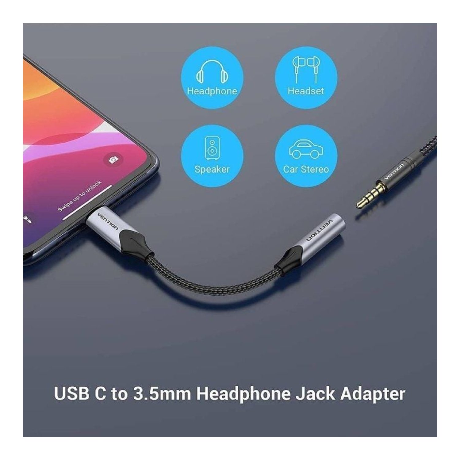 Vention · Adaptador Audio Jack 3.5 Hembra a USB-C · 10cm · Gris