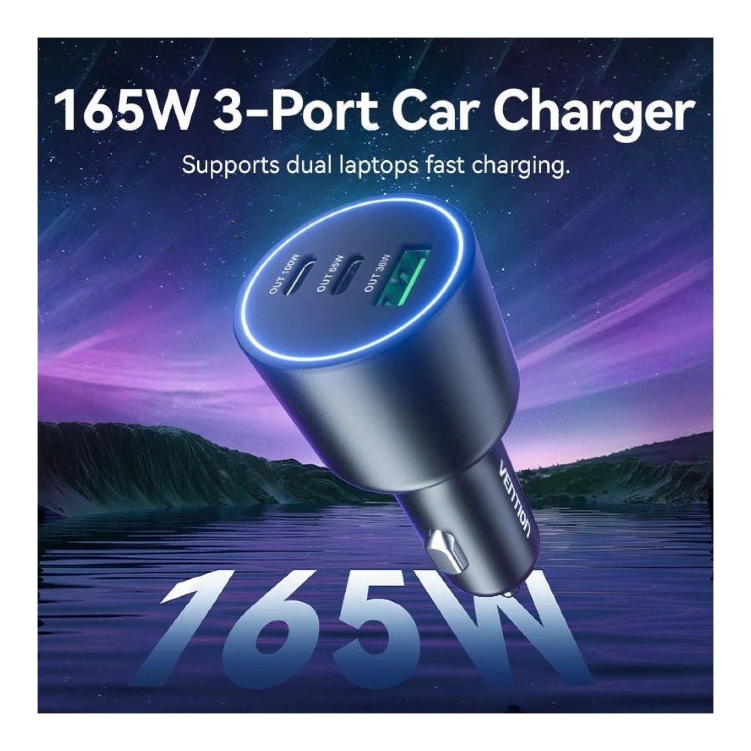 Vention Cargador Coche · 2 USB-C + USB · 165W