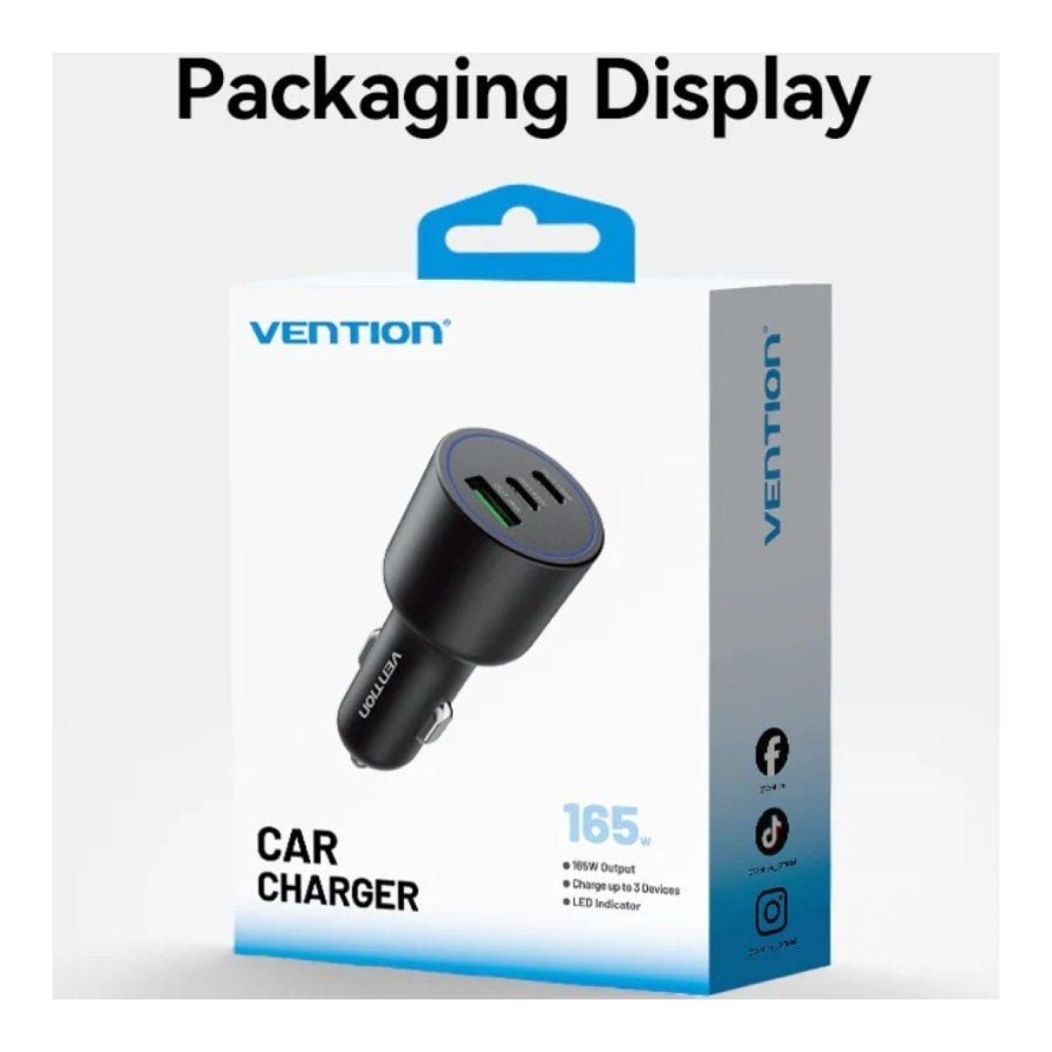 Vention Cargador Coche · 2 USB-C + USB · 165W
