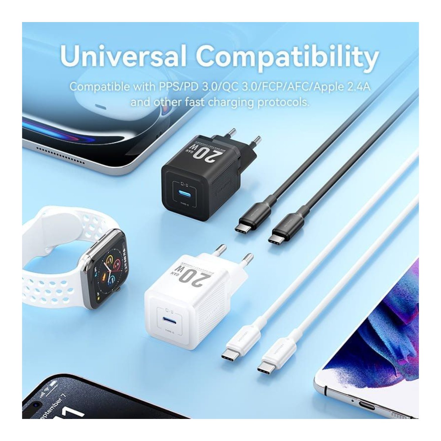 Vention · Cargador de Pared GaN · 20W · 1x USB-C · Incluye Cable USB-C