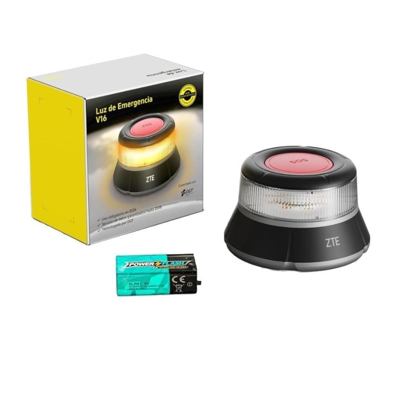 ZTE E1 V16 · Luz Baliza Emergencia Homologada · Base Imantada · Geolocalizable · Pilas
