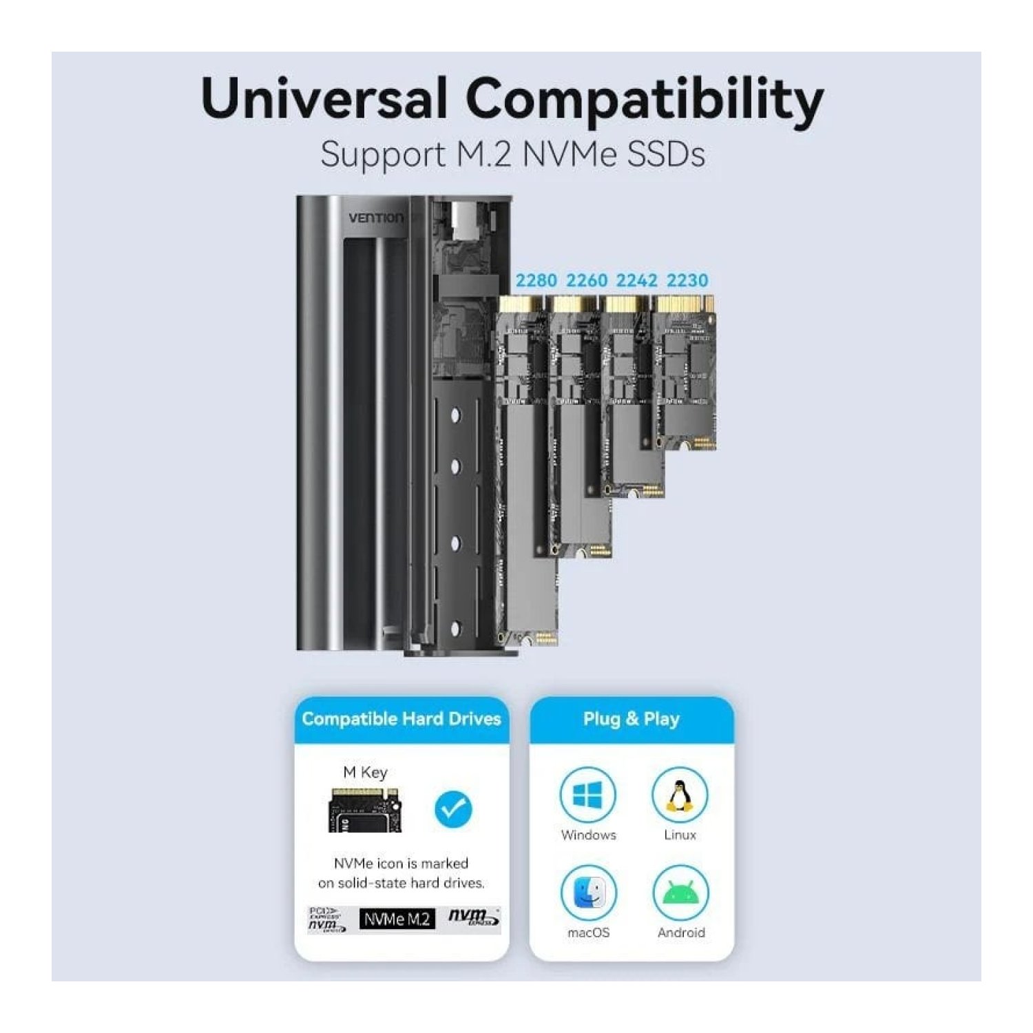 Vention · Caja Externa SSD M.2 NVMe · USB Type-C 3.1 · Sin tornillos