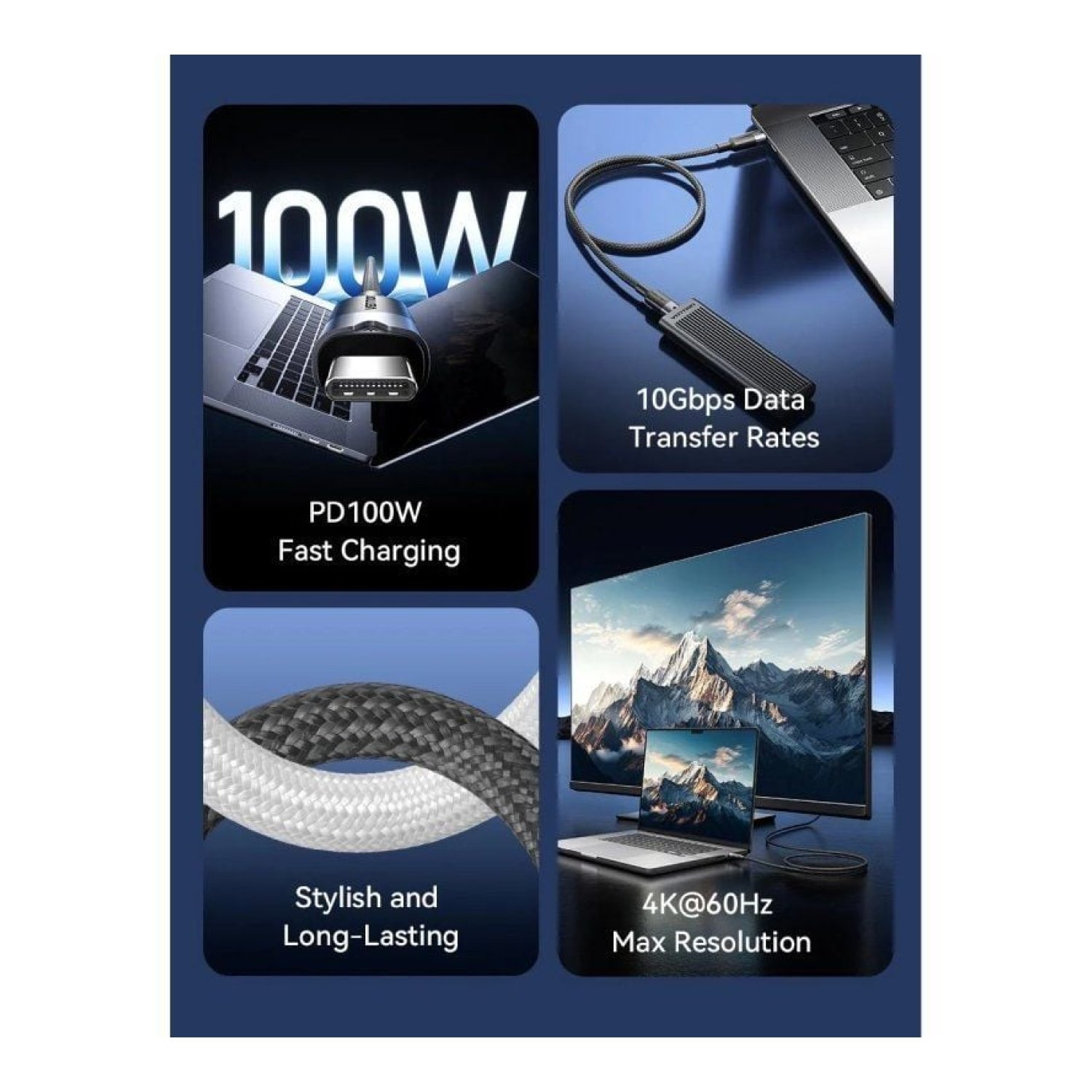 Vention Cable USB-C 3.2 · 2m · 5A 100W · 10Gbps · Negro