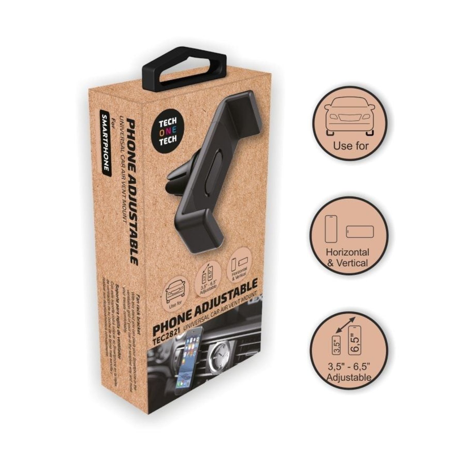 Tech One Tech · Soporte Smartphone para Coche · Agarre Seguro y Ajustable