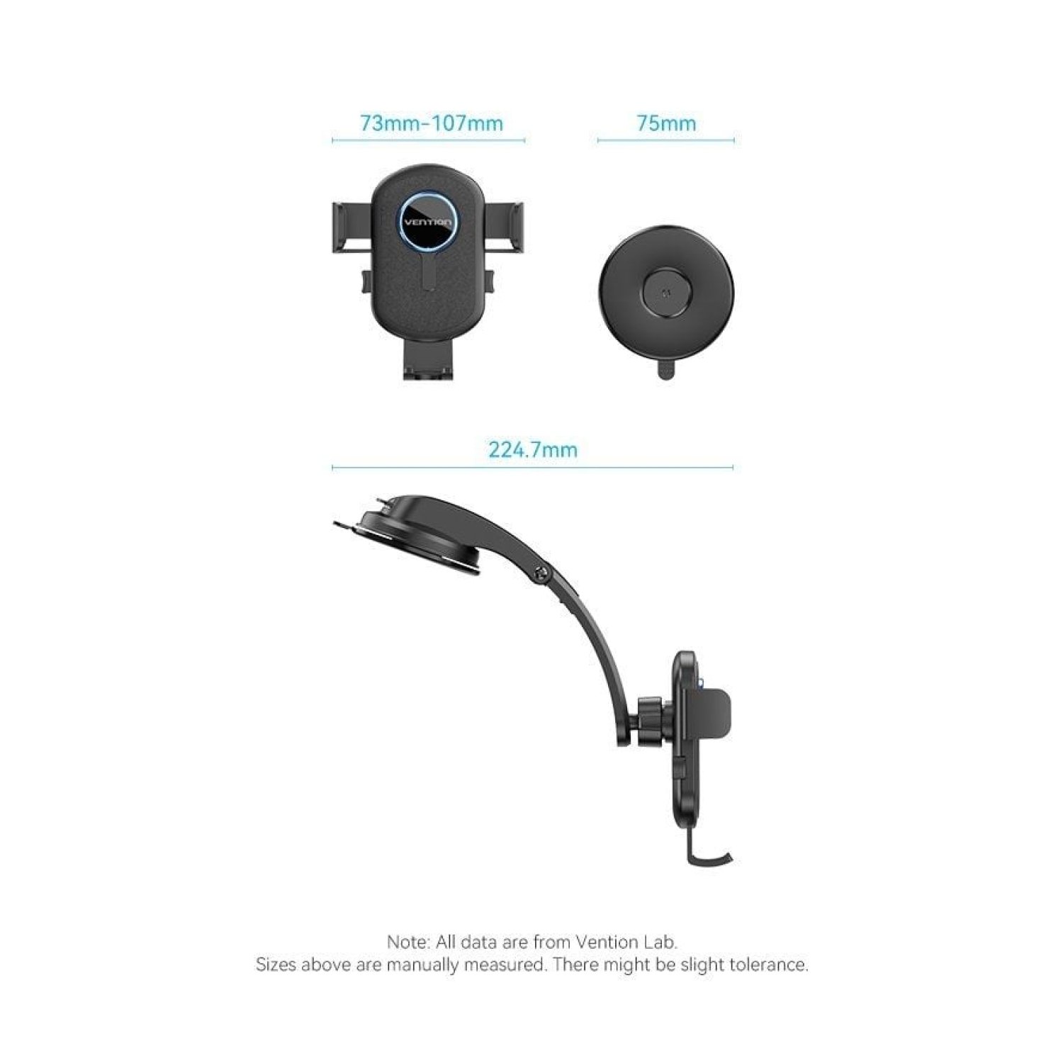 Vention · Soporte Smartphone para Coche · Negro · Ventosa Ajustable