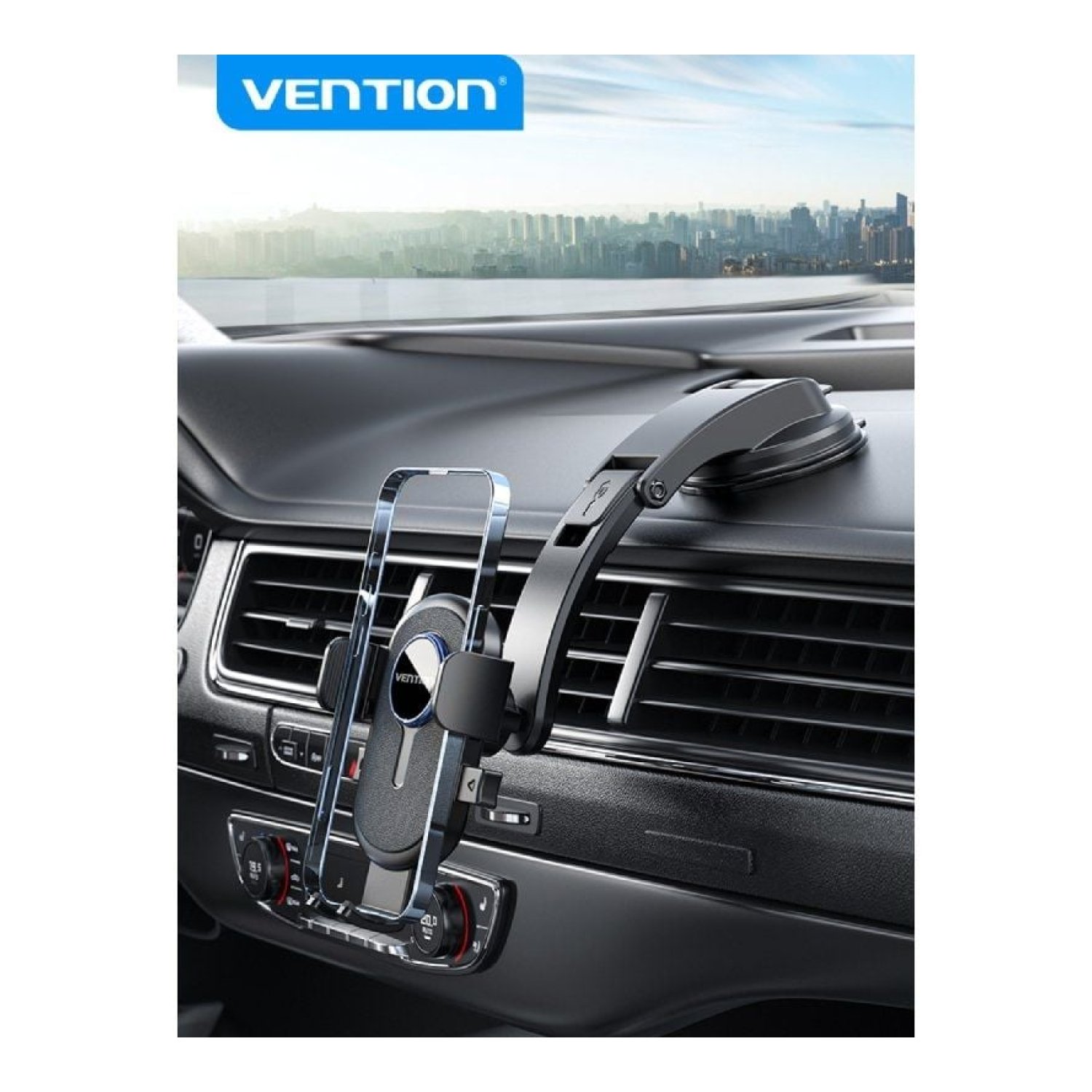 Vention · Soporte Smartphone para Coche · Negro · Ventosa Ajustable