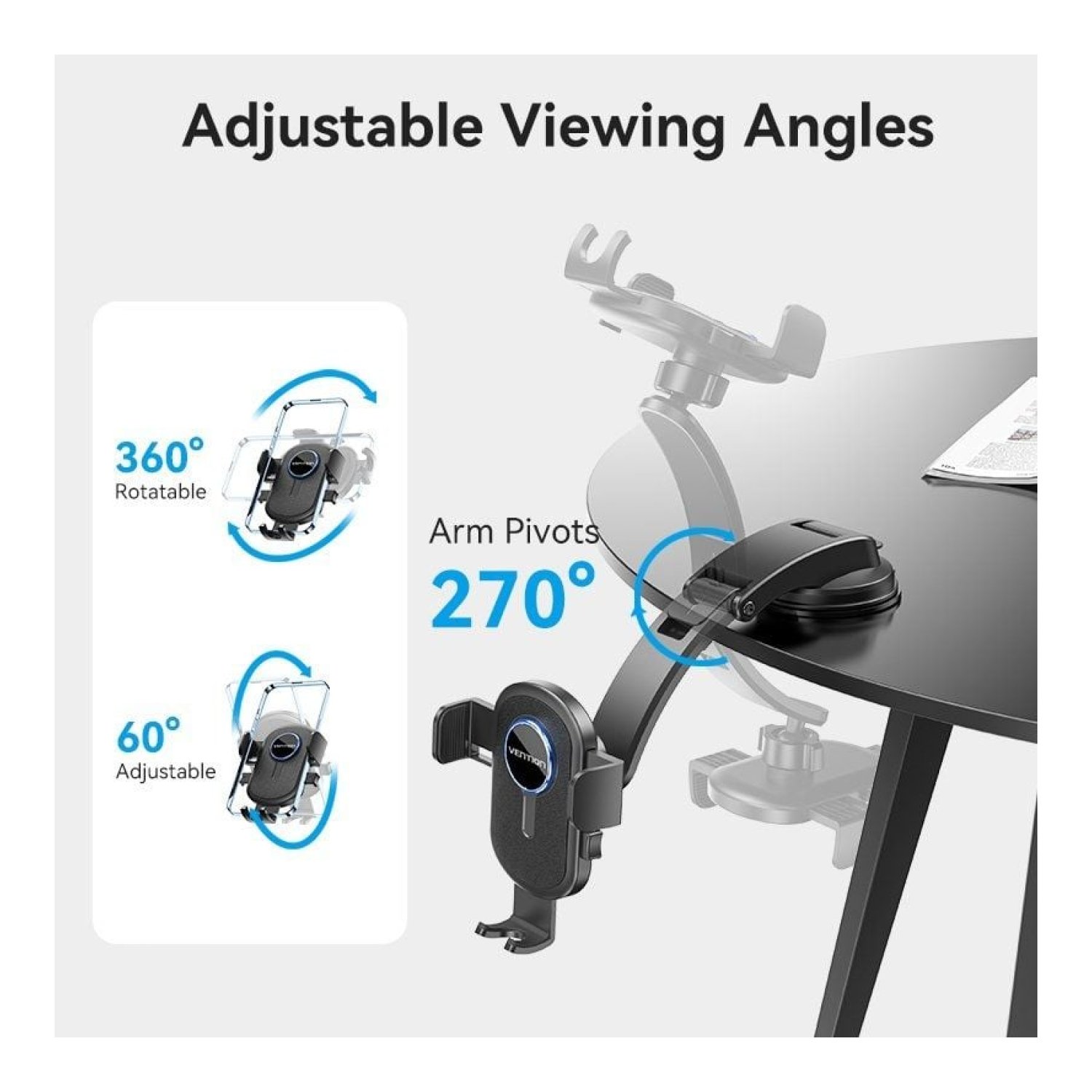 Vention · Soporte Smartphone para Coche · Negro · Ventosa Ajustable