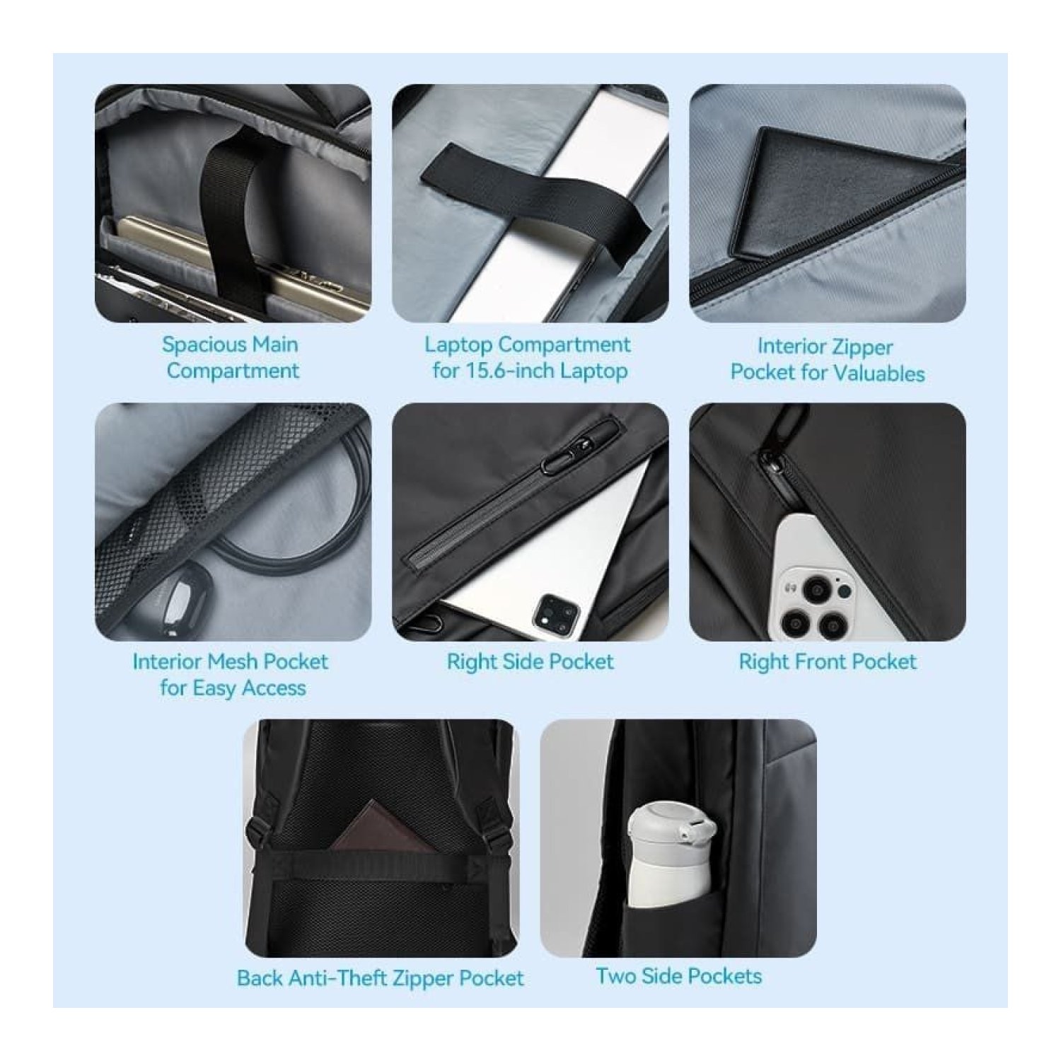 Mochila Vention KROB0 para Portátiles hasta 15.6"/ 19L/ Impermeable/ Negra