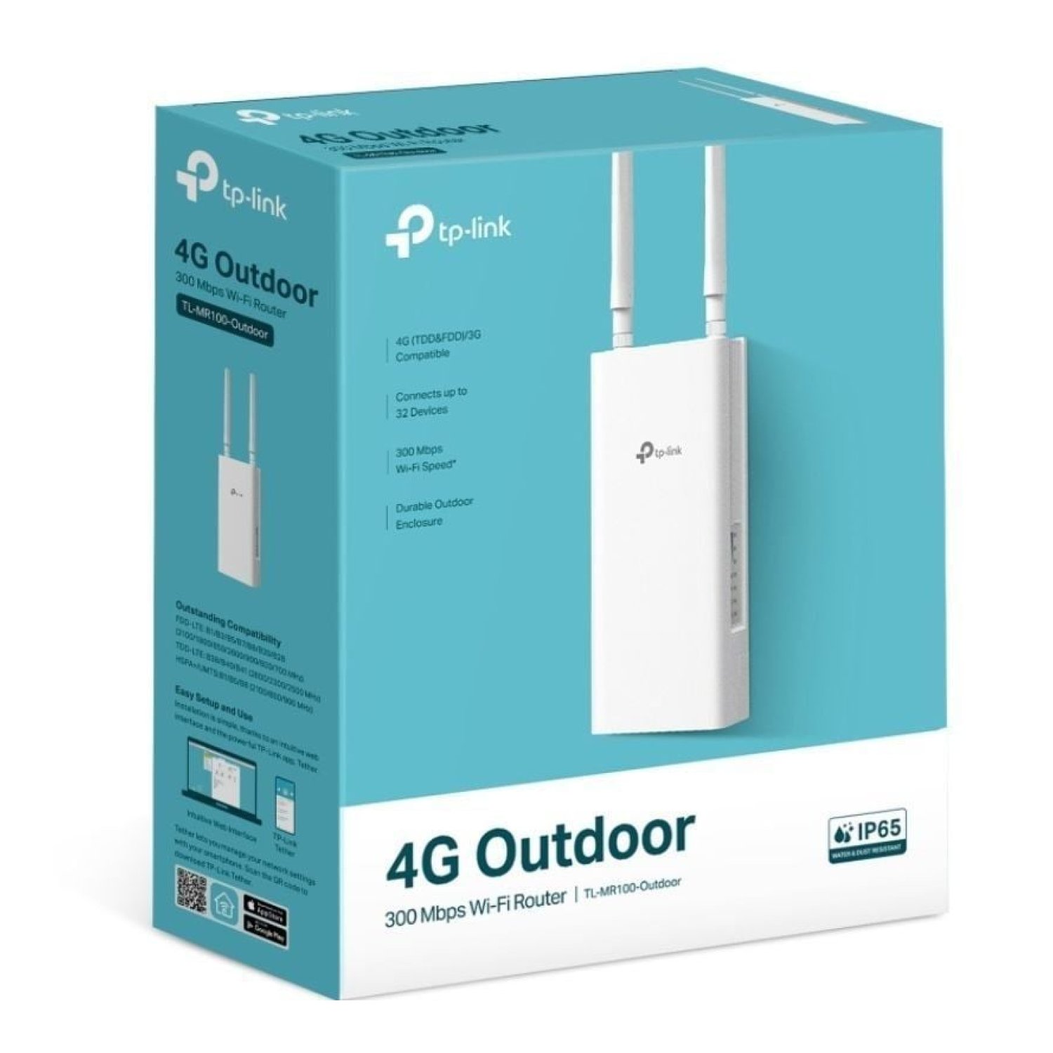 TP-Link TL-MR100 · Router 4G Outdoor · 300Mbps · 2.4GHz · WiFi 802.11n · 2 Antenas