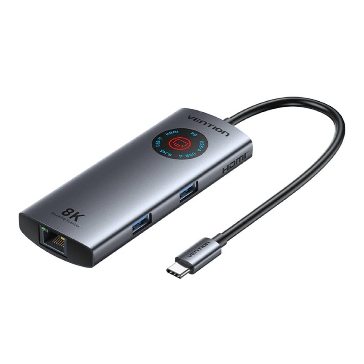 Vention Docking USB Tipo-C · RJ45 · 2xUSB · HDMI · USB-C PD · Gris