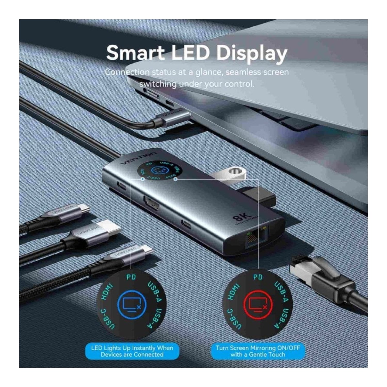 Vention Docking USB Tipo-C · RJ45 · 2xUSB · HDMI · USB-C PD · Gris