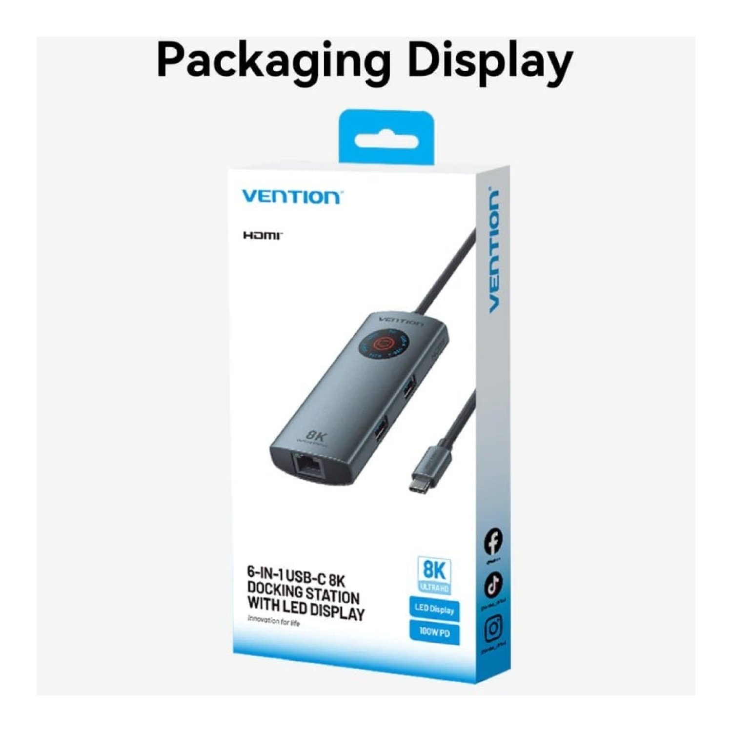 Vention Docking USB Tipo-C · RJ45 · 2xUSB · HDMI · USB-C PD · Gris