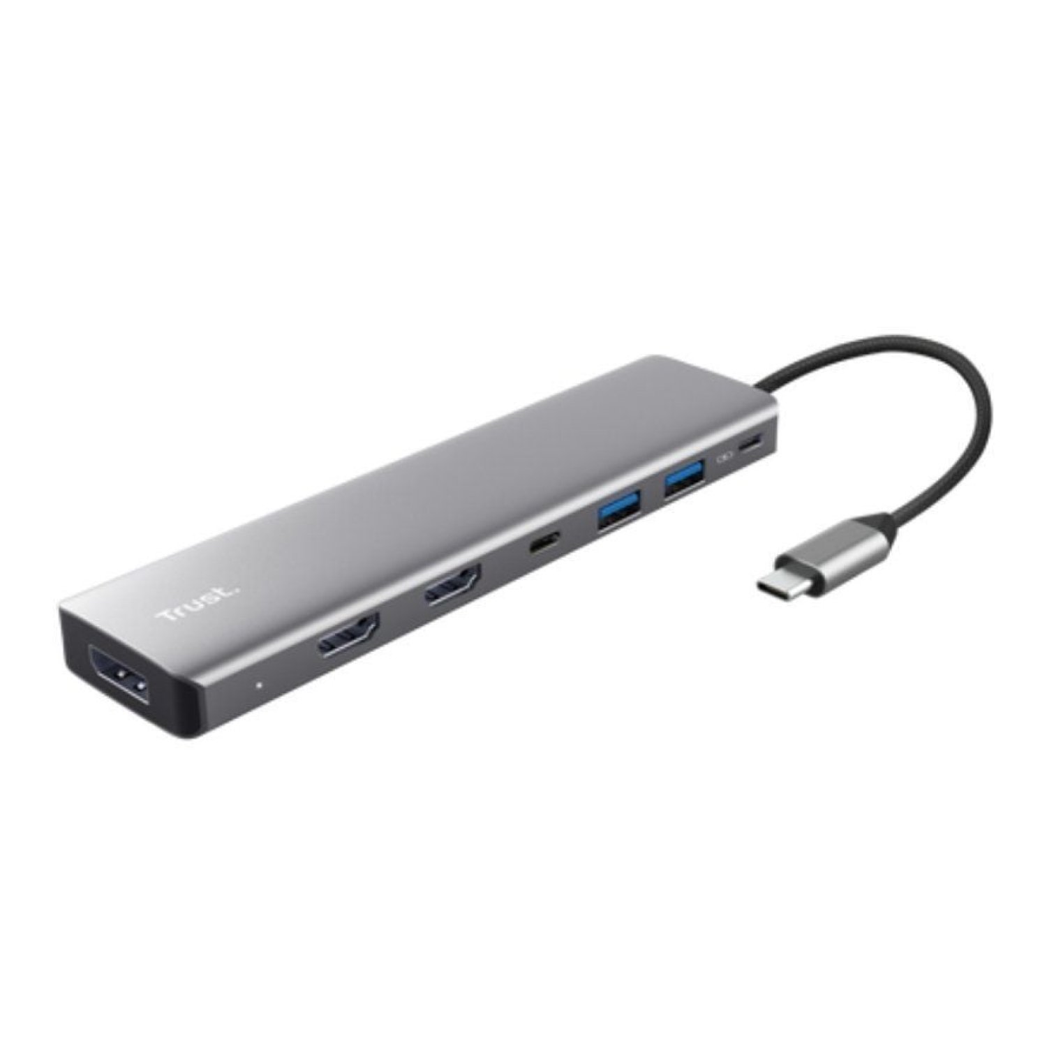 Trust Dalyx · Docking USB Tipo-C · 2xUSB · 2xHDMI 4K · DisplayPort · PD · Gris